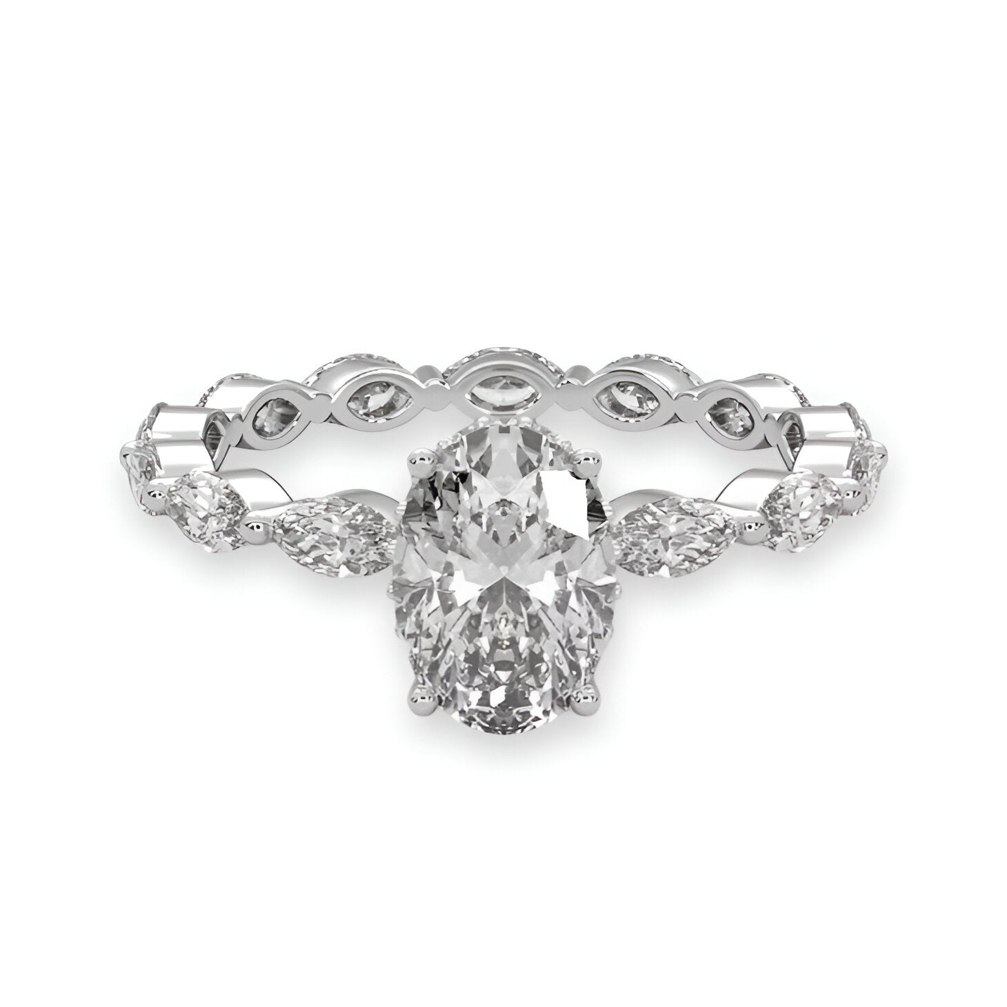 2.0CT Oval Cut W/ Full Marquise Band