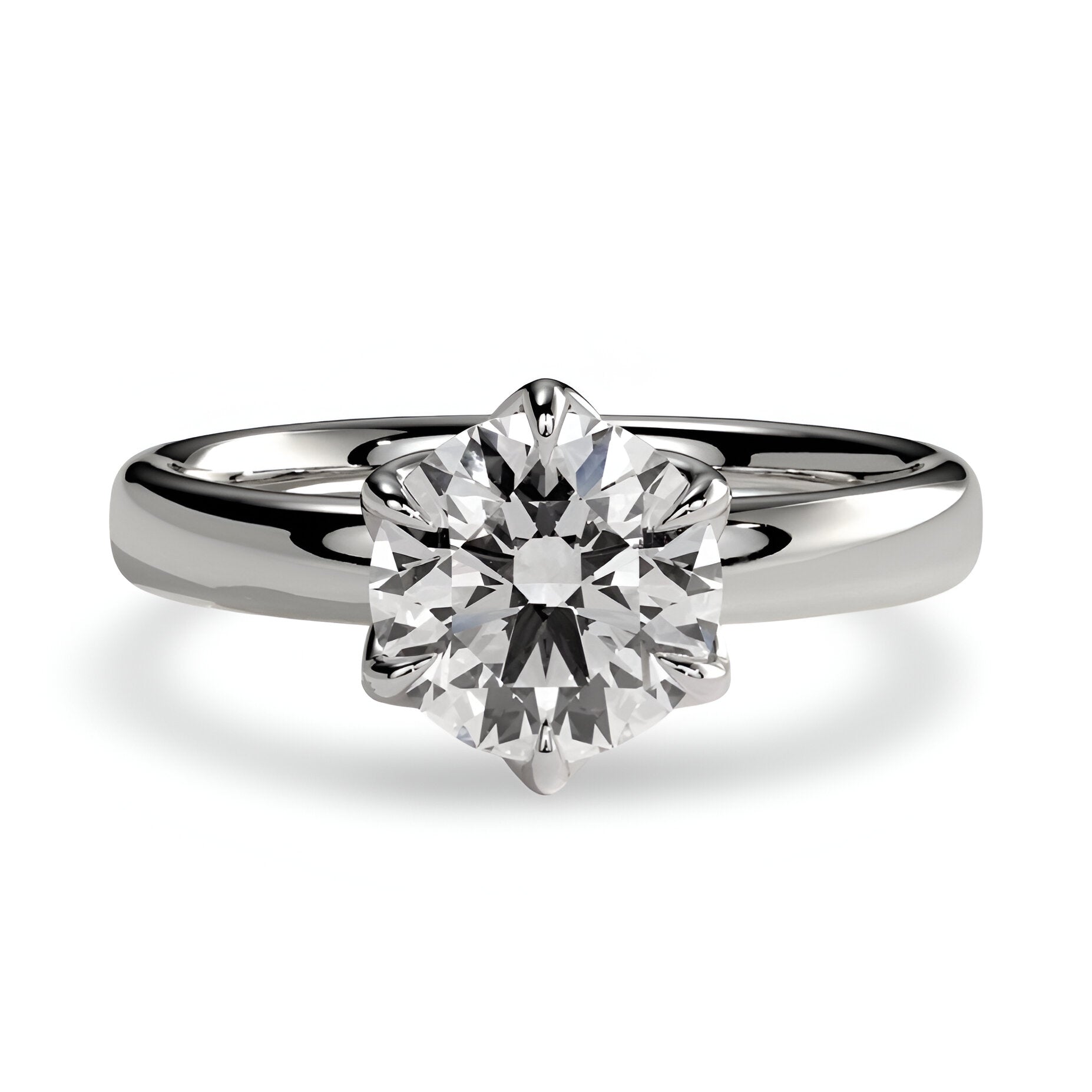 4.0ct Round Brilliant Solitaire with Petal-Style Six-Prong Setting - Sterling Silver & 9-14K White Gold