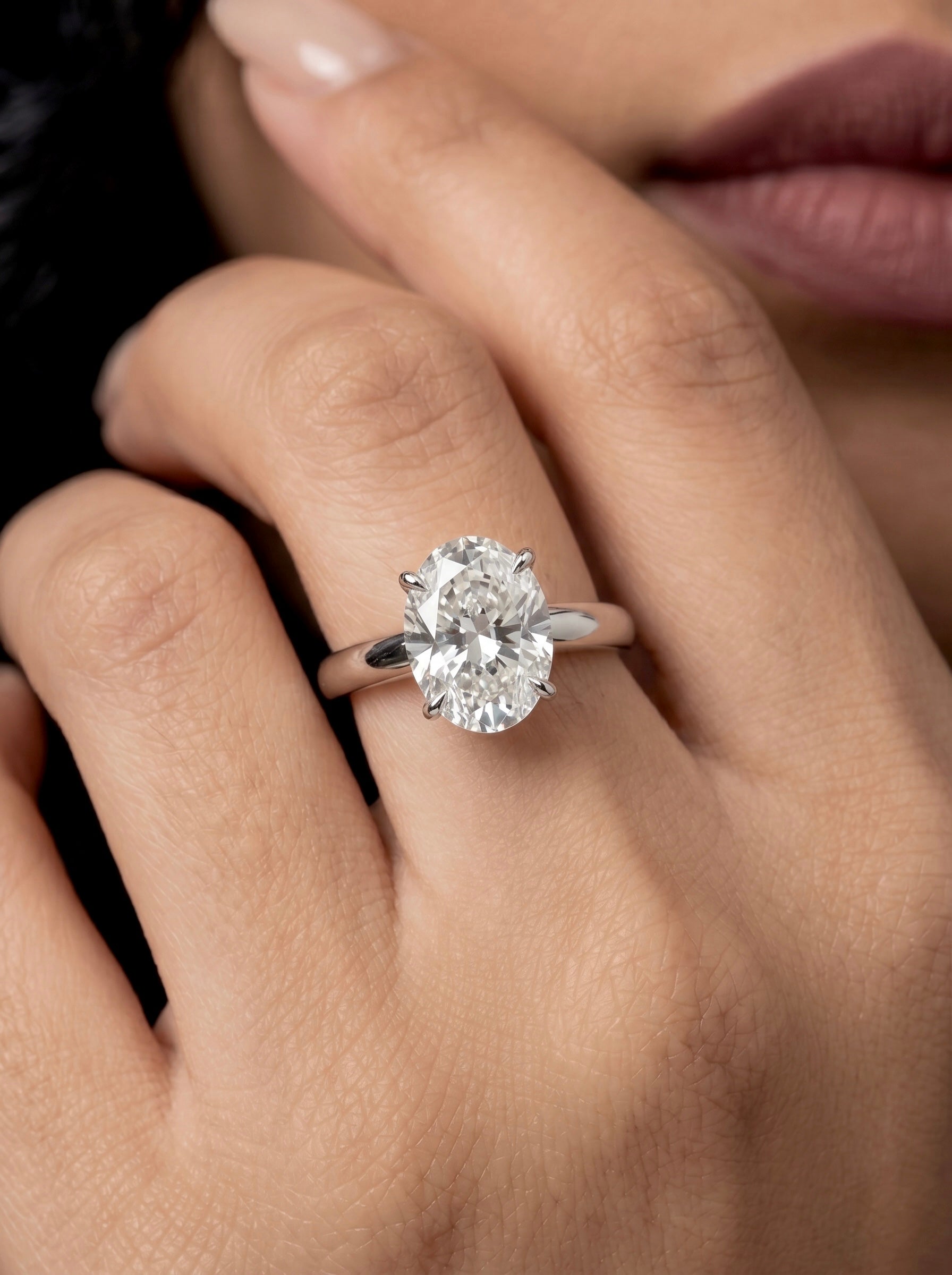 3.0ct Oval Cut Hidden Halo Solitaire – Sterling Silver & White Gold Edition