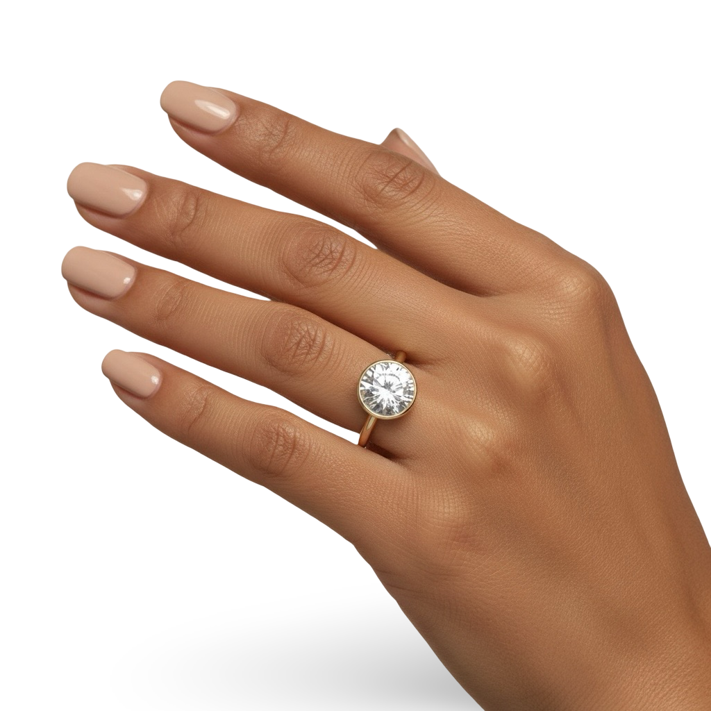 3.0ct Round Brilliant Bezel-Set Ring - Yellow Gold
