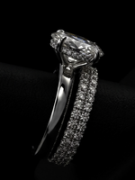 3.0CT Oval-Cut Moissanite · Hidden Halo Solitaire · 3.5mm Band · Double-Row Pavé Band · Sterling Silver / White Gold