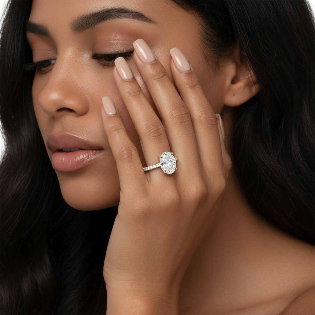 2.0CT Oval Cut Hidden Halo Pavé Engagement Ring - 9-18K Yellow Gold