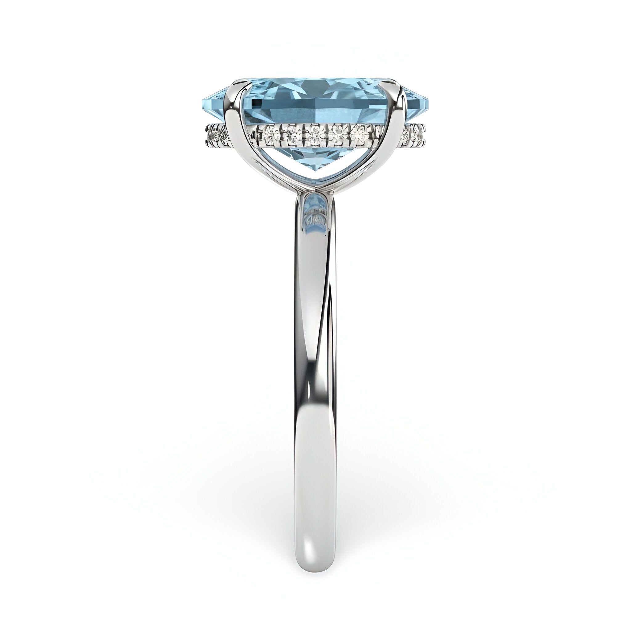 4.0ct Oval-Cut Blue Topaz Solitaire Ring with Hidden Moissanite Halo