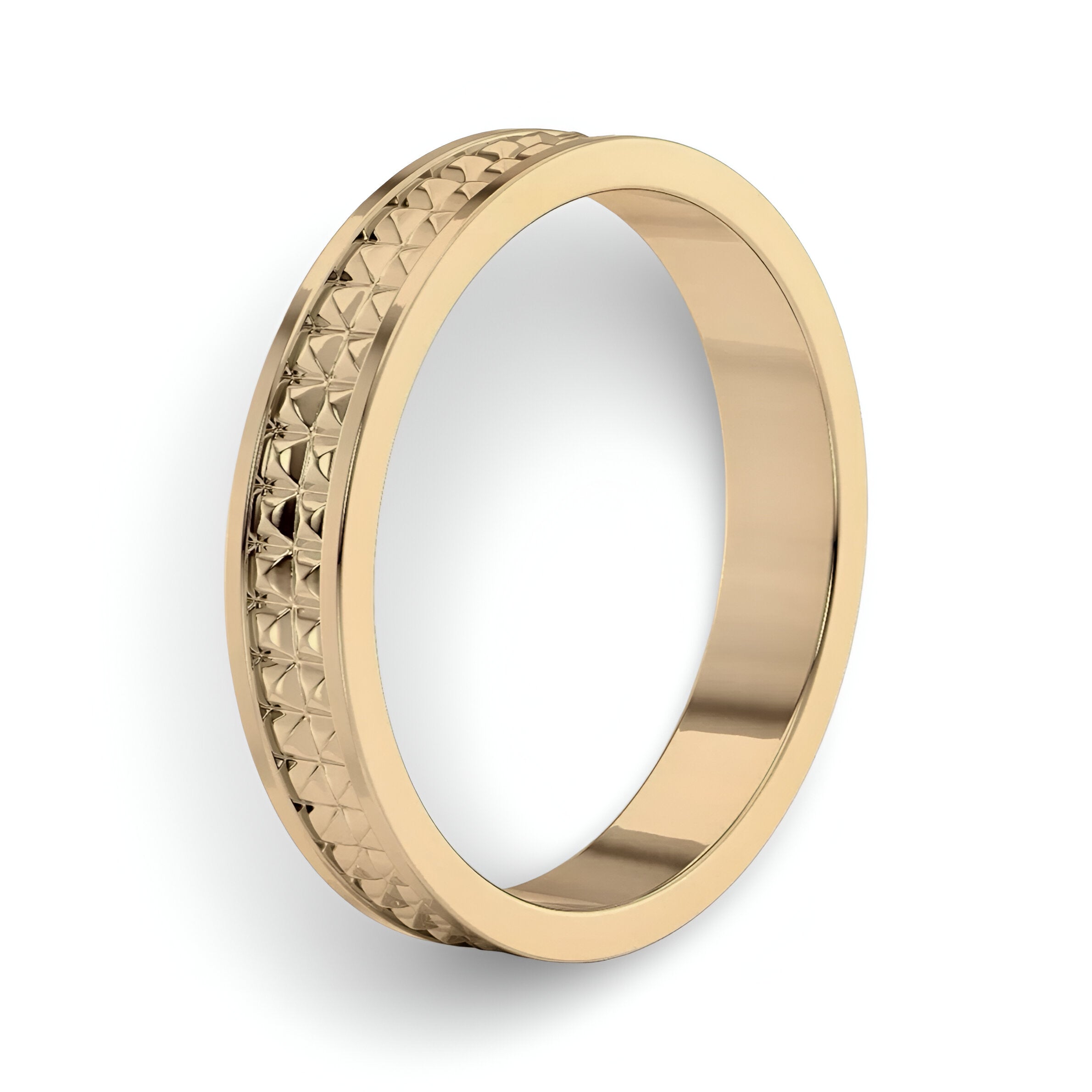4mm Patterned Gold Band — Solid Yellow Gold