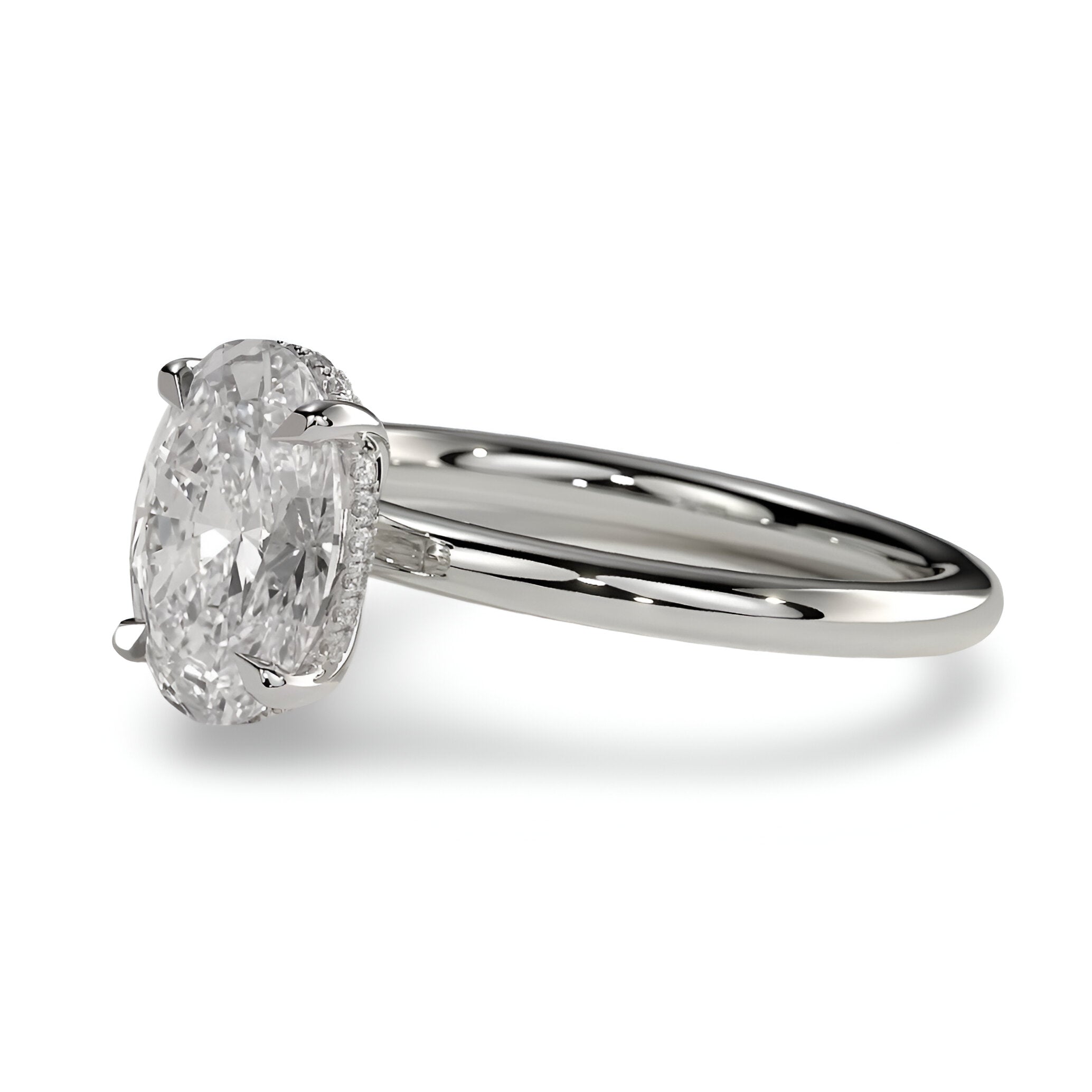 2.0ct Oval-Cut Hidden Halo Solitaire Ring
Four-Claw Setting · Sterling Silver to Solid White Gold