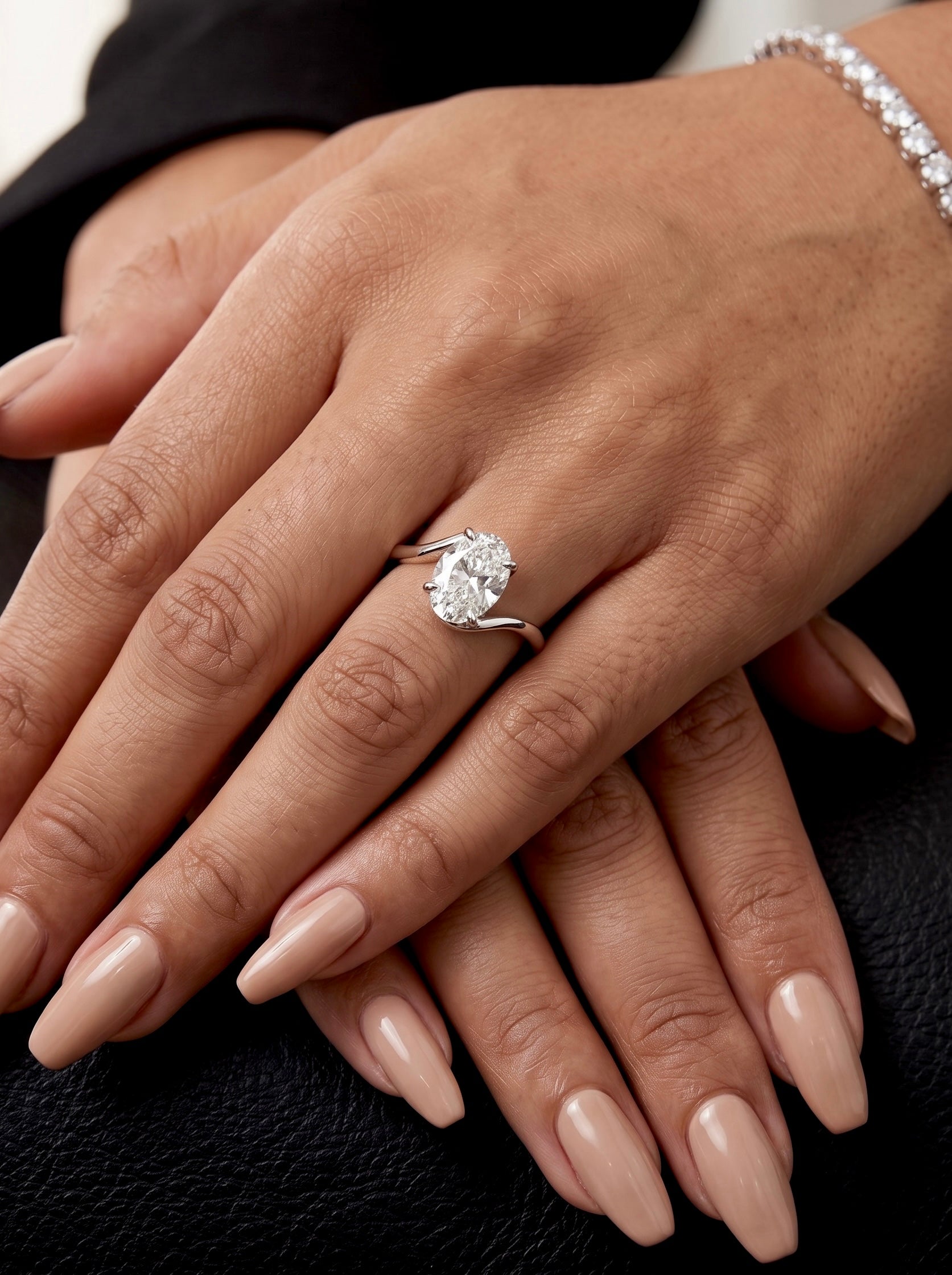 3.0ct Oval Cut Twisted Band Solitaire Ring - 9-18K White Gold