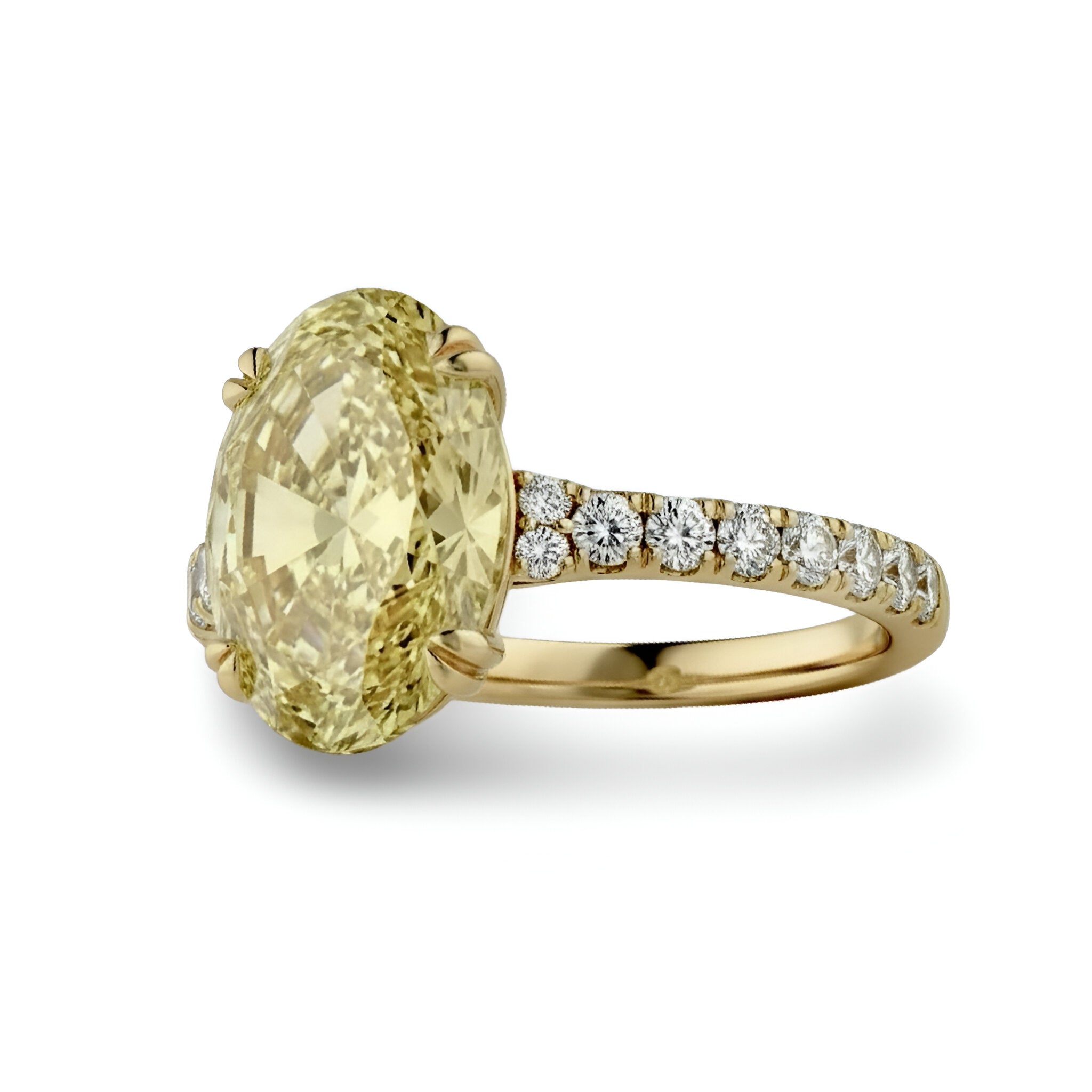 3.0ct Yellow Oval Cut Ring — Double-Claw Pavé - 9K - 18K Yellow Gold
