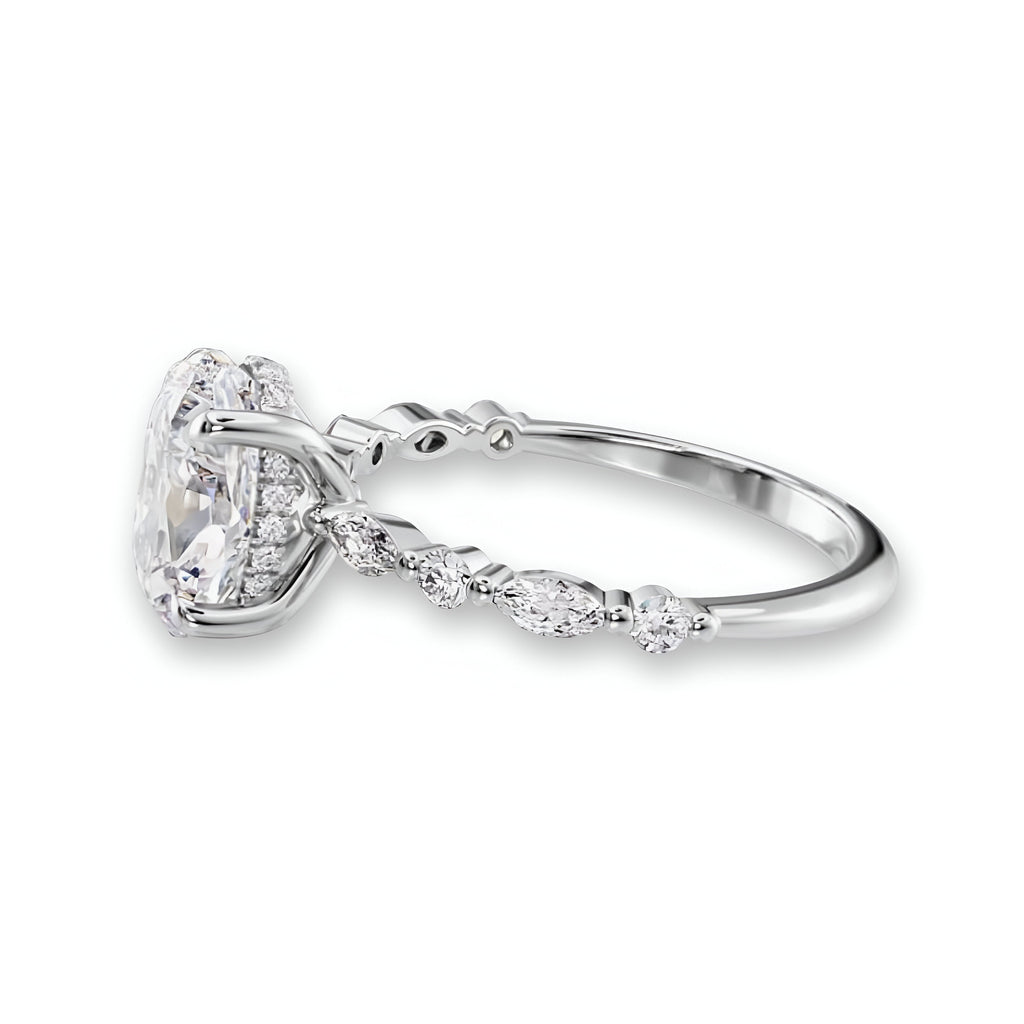 2.0CT Oval Cut W/ Half Eternity Marquise Band MG ESSENCE