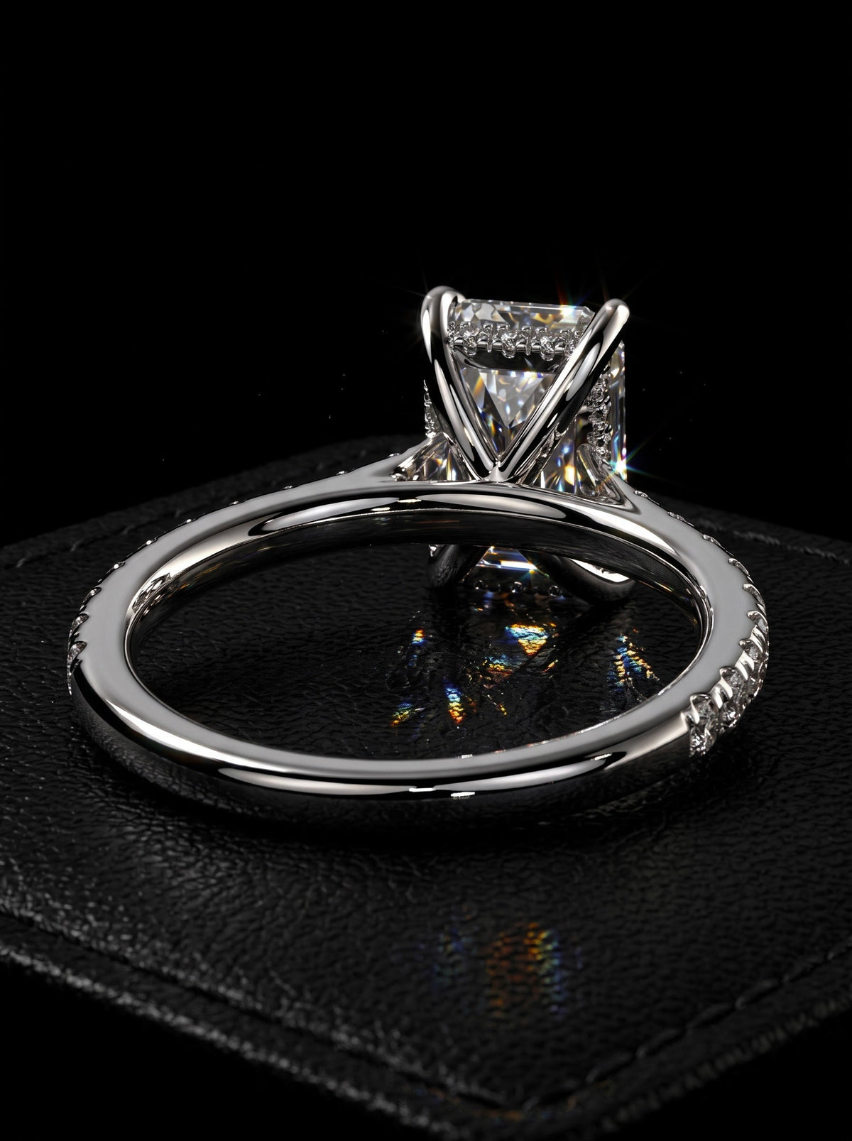 3CT Emerald Cut Hidden Halo Pavé Engagement Ring | Sterling Silver, 9K & 14K Solid White Gold MG ESSENCE
