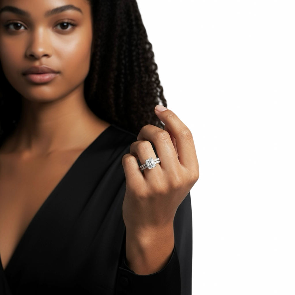 4.0CT Radiant Cut W/ Hidden Halo & Pavé Band MG ESSENCE