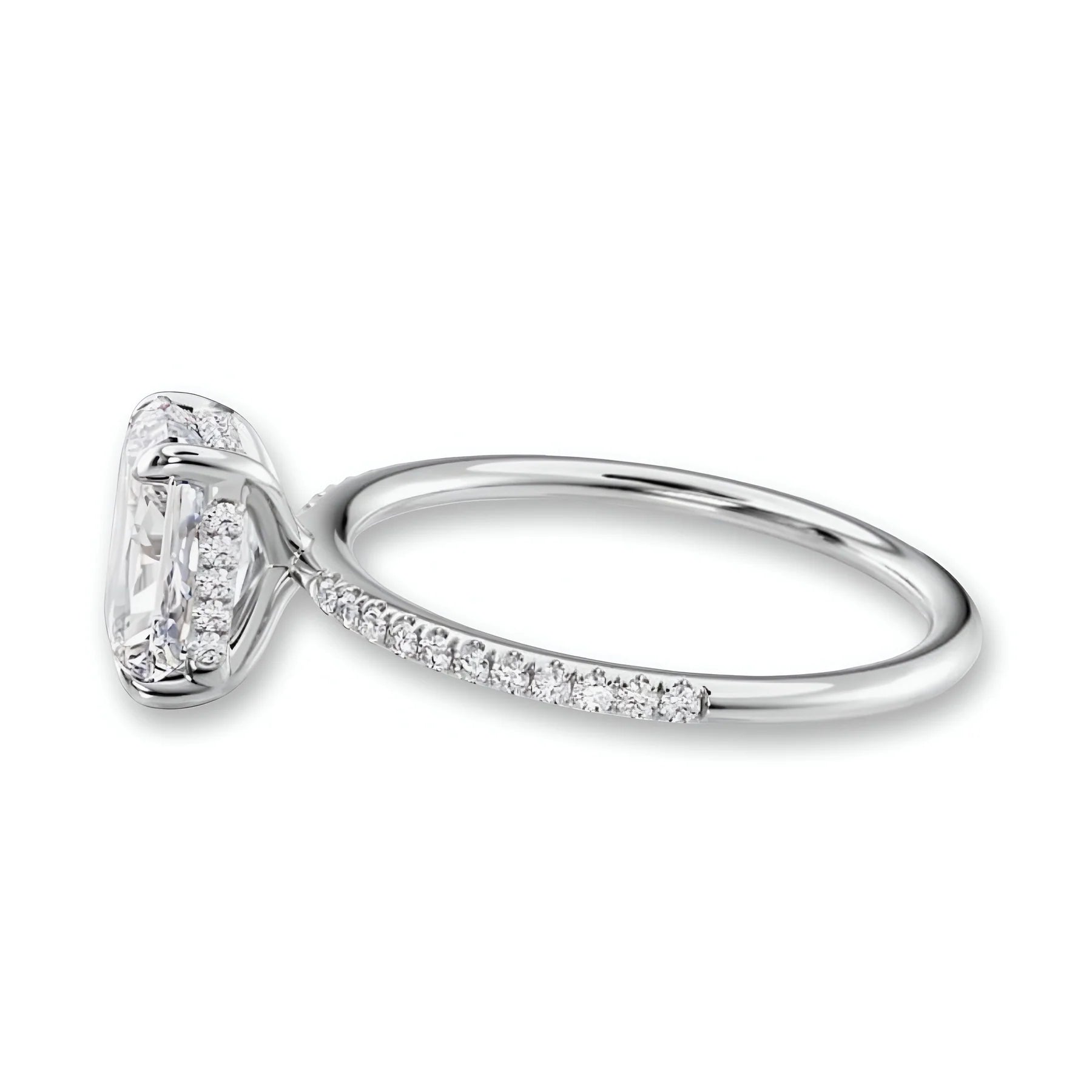 4.0CT Radiant Cut W/ Hidden Halo & Pavé Band - Sterling Silver - Cubic Zirconia