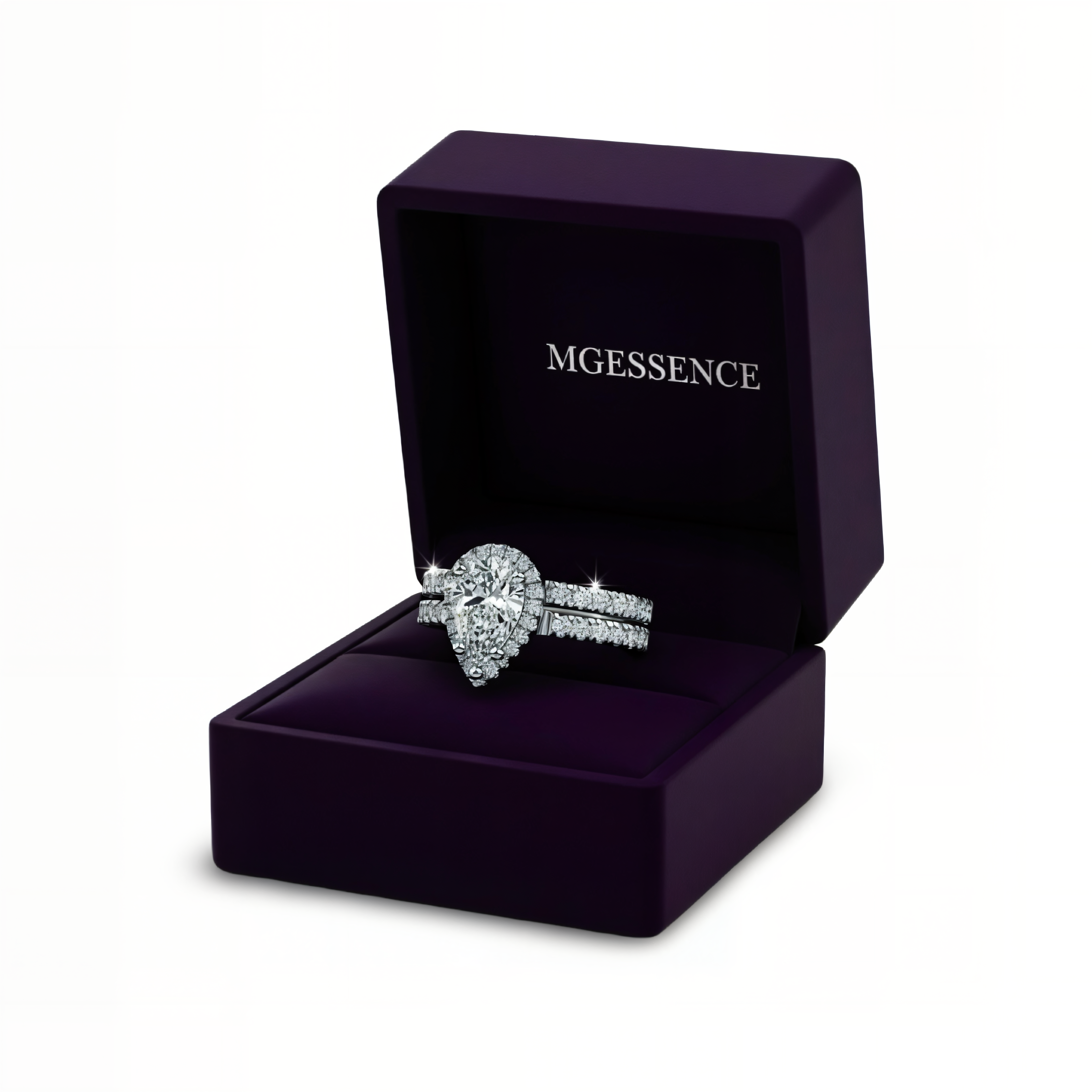 3ct Pear Cut Cathedral Pavé Engagement & Eternity Band Set – Sterling Silver MG ESSENCE