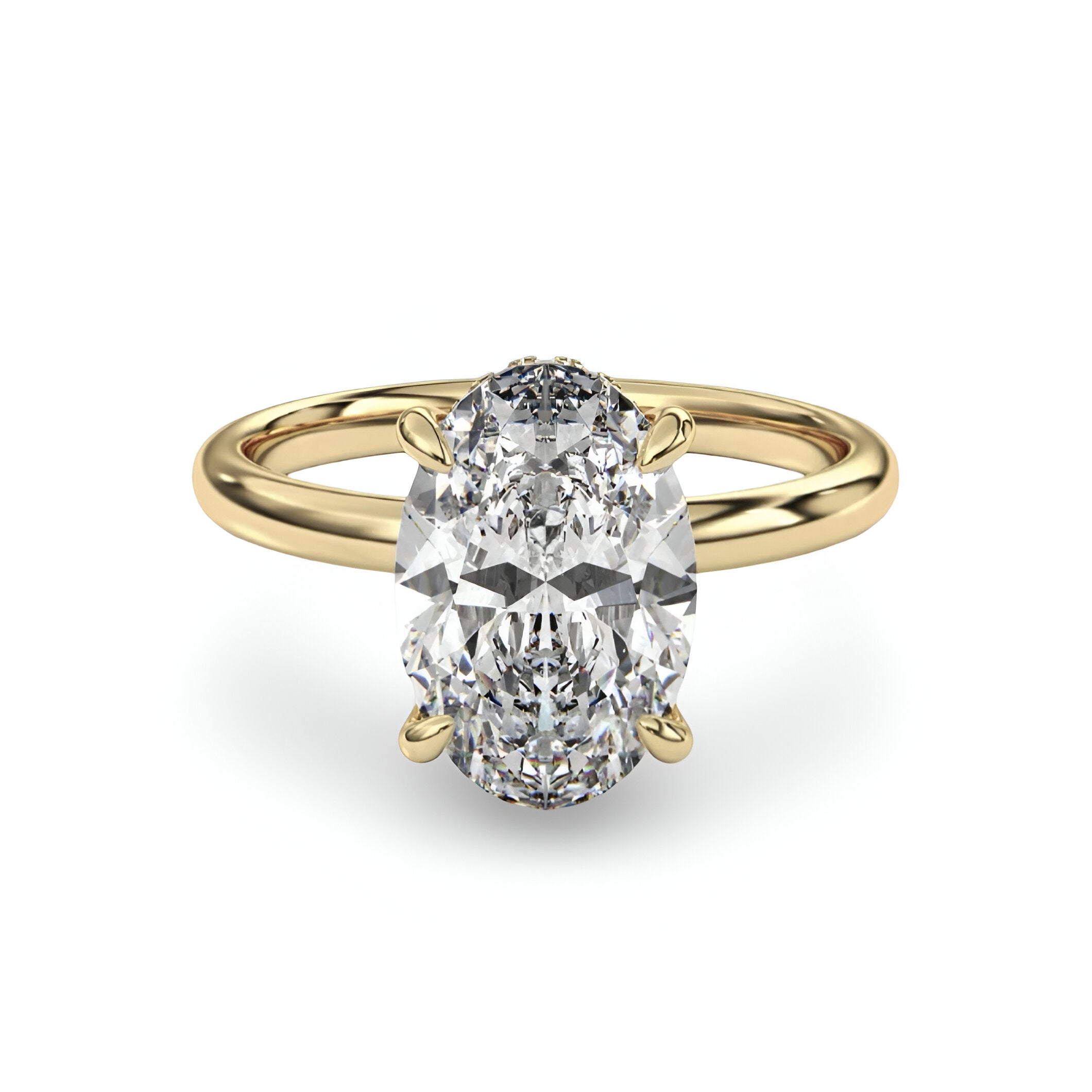 MG SOLARA™ 5.0ct Oval Cut Solitaire with Hidden Halo — 9K–18K Solid Gold