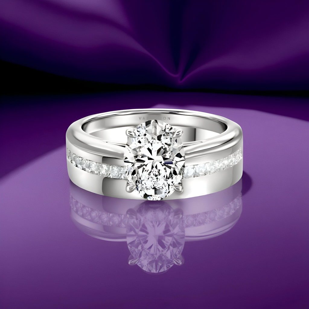 3.0CT OVAL CUT W/ SILVER BAND & CHANNEL SET STONES - MG ESSENCE