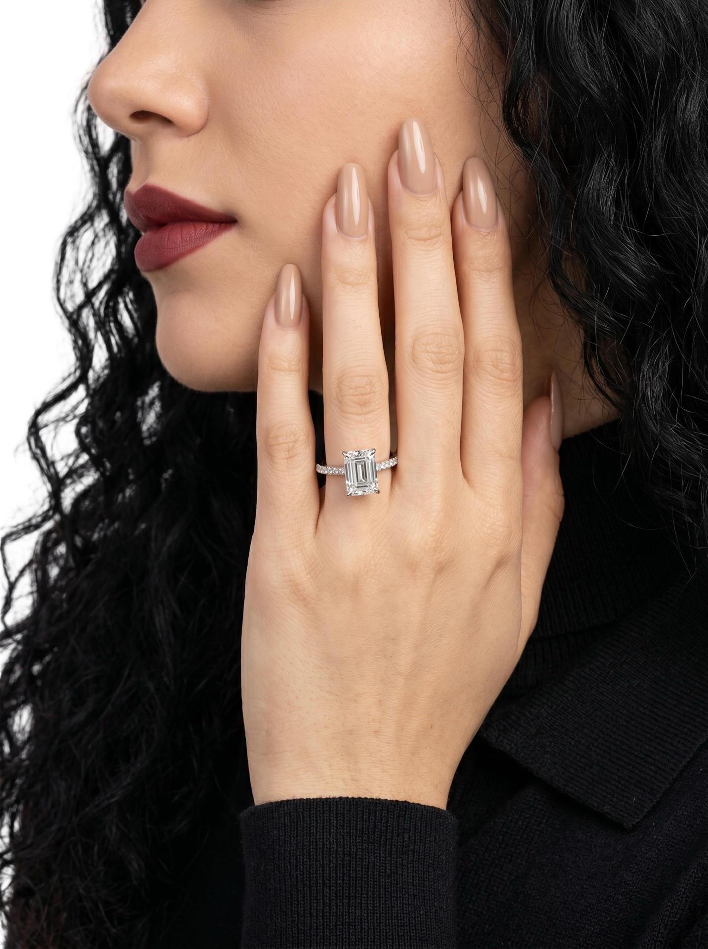 3CT Emerald Cut Hidden Halo Pavé Engagement Ring | Sterling Silver, 9K & 14K Solid White Gold