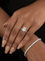 3.0CT Oval Cut Solitaire Ring Set with Hidden Halo & Pavé Band in Sterling Silver