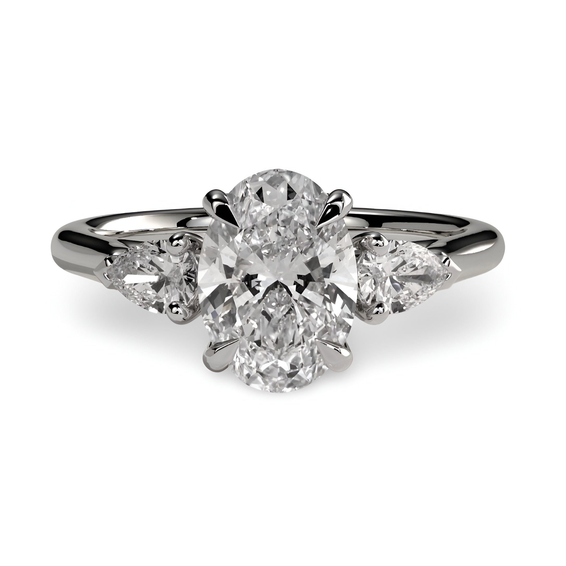 MG AURELIA™️ 3-Stone Oval Cut Ring with Pear Side Stones - Sterling Silver & White Gold