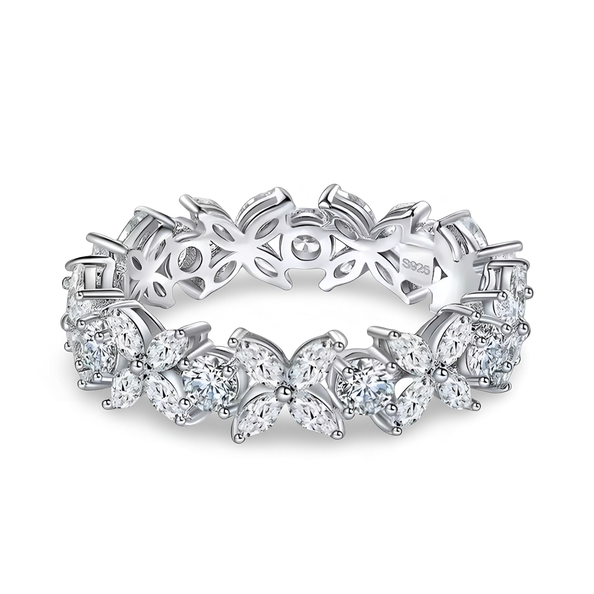 4.0CT Radiant Cut W/ Hidden Halo & Additional Mixed Marquise Band MG ESSENCE