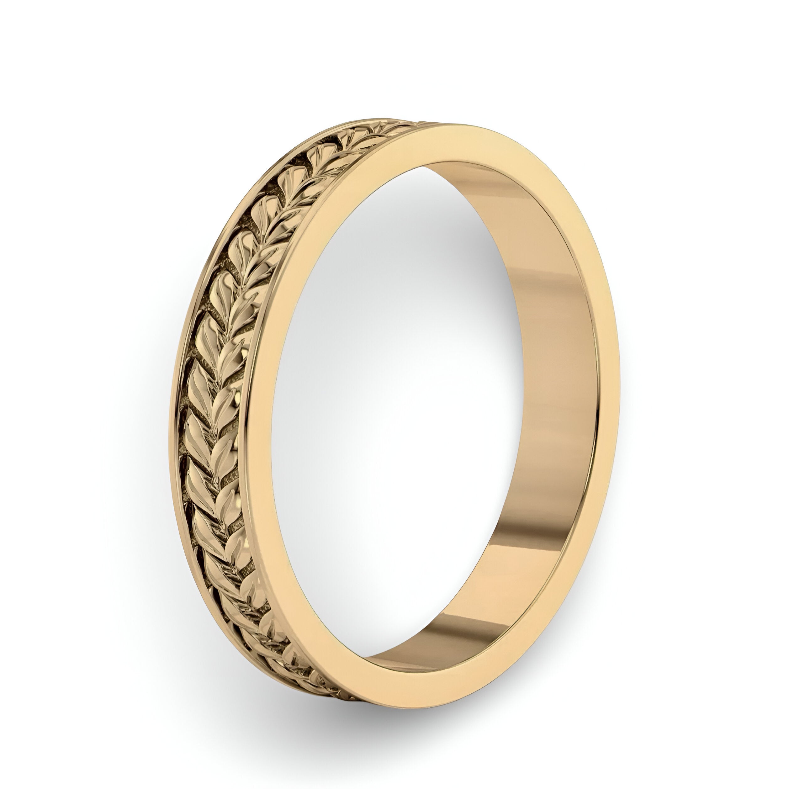 MG NOVO 4mm Leaf-Engraved Yellow Gold Band
