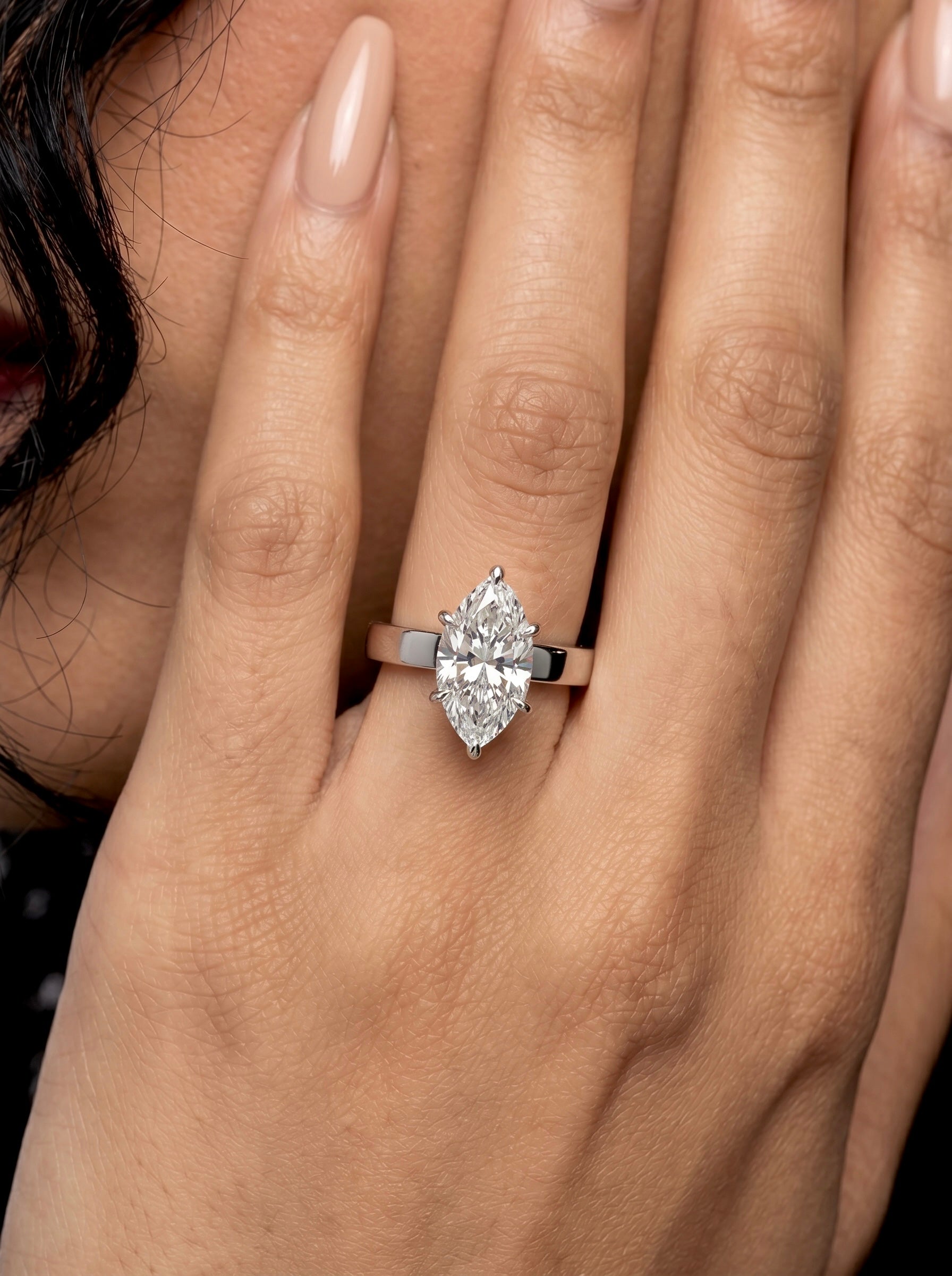 2.0ct Marquise Cut Hidden Halo Solitaire – Sterling Silver & White Gold Edition