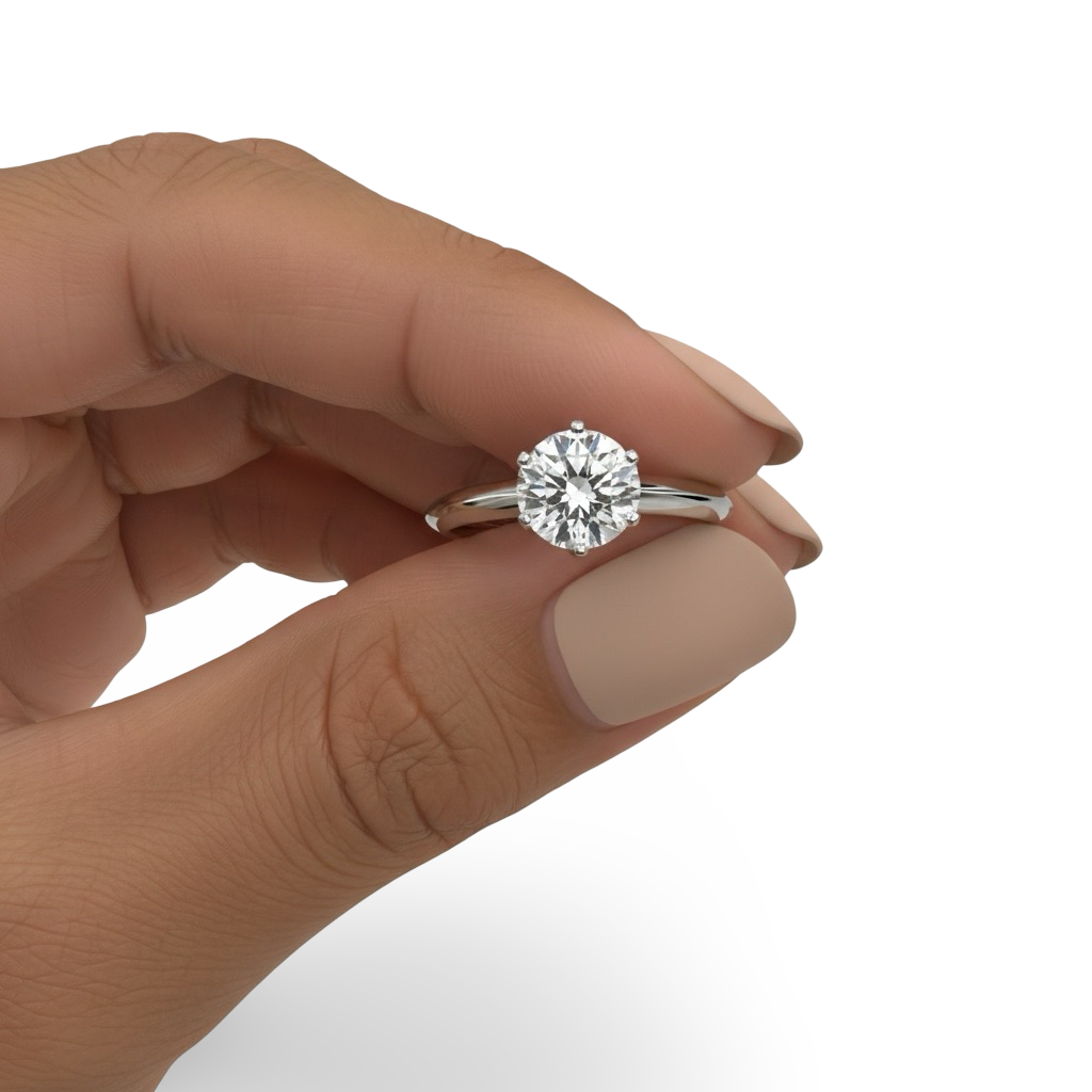 2.0ct Premium Round Brilliant Solitaire • 6-Claw Tiffany Setting — Sterling Silver & White Gold