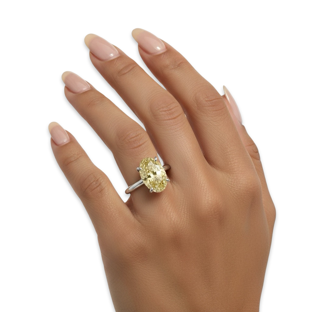4.0ct Oval-Cut Yellow Stone Solitaire Ring with Hidden Halo