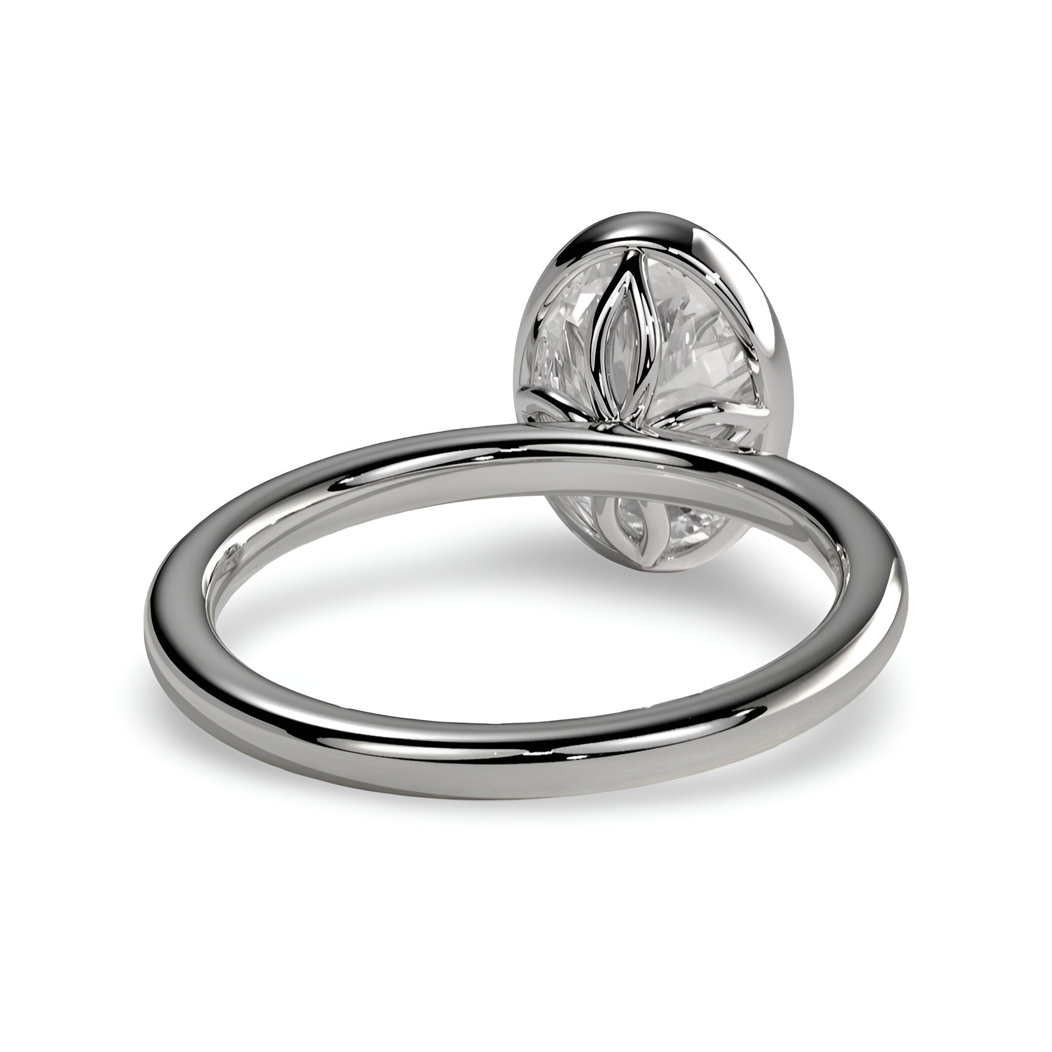 2.0 Ct Oval Cut Ring – Bezel Setting with Petal Gallery | Sterling Silver to White Gold