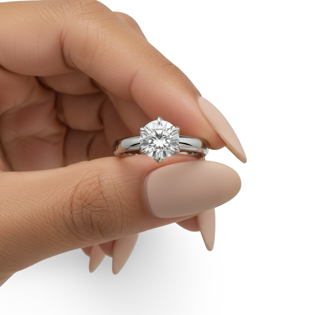 2.0ct Round Brilliant Solitaire with Petal-Style Six-Prong Setting - Sterling Silver & 9-14K White Gold