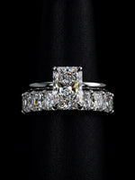 3.0CT Radiant-Cut Moissanite · Hidden Halo Solitaire · Full Radiant-Cut Eternity Band · Sterling Silver / White Gold