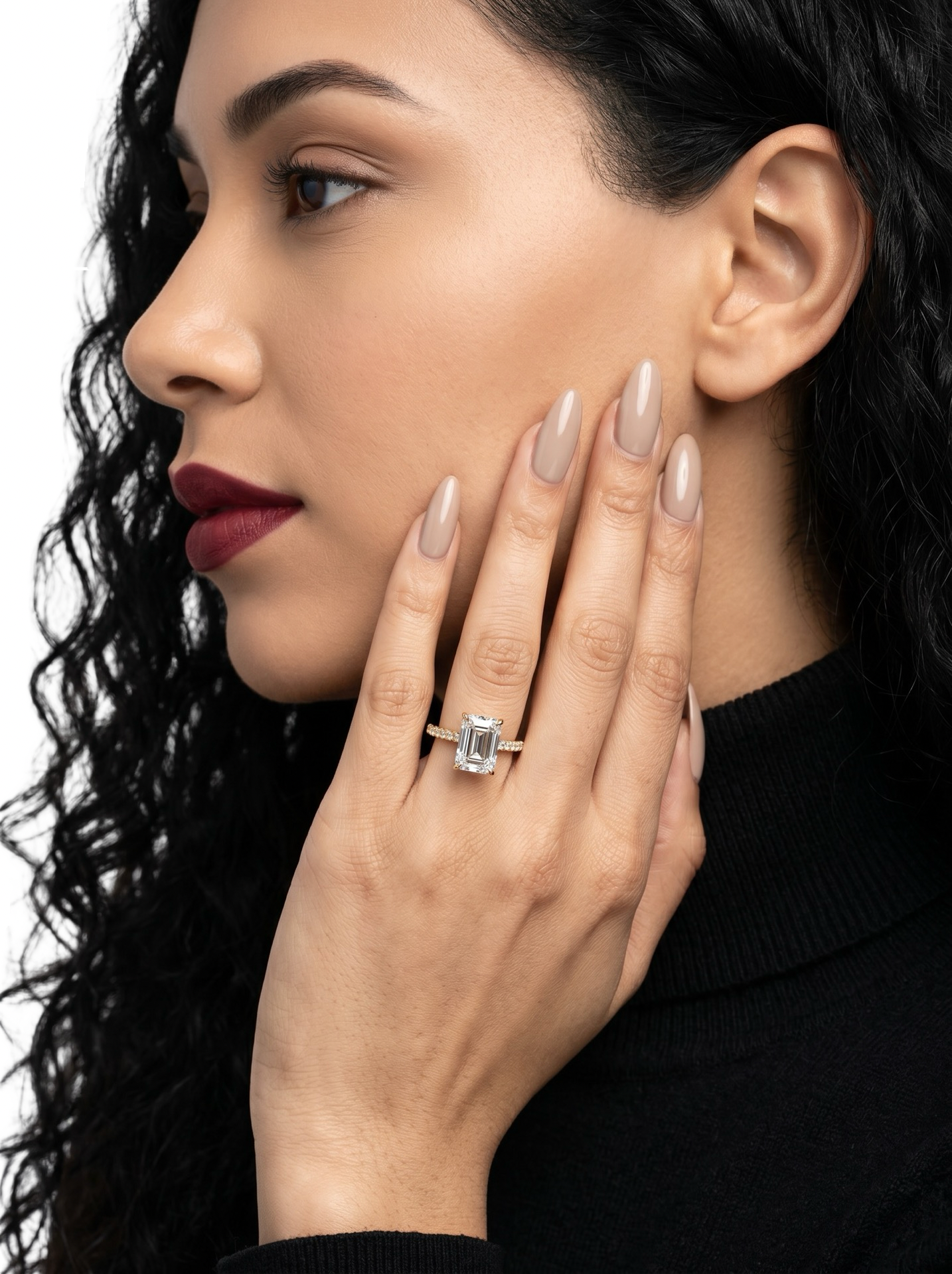 3CT Emerald Cut Hidden Halo Pavé Engagement Ring | 9K–18K Solid Yellow Gold