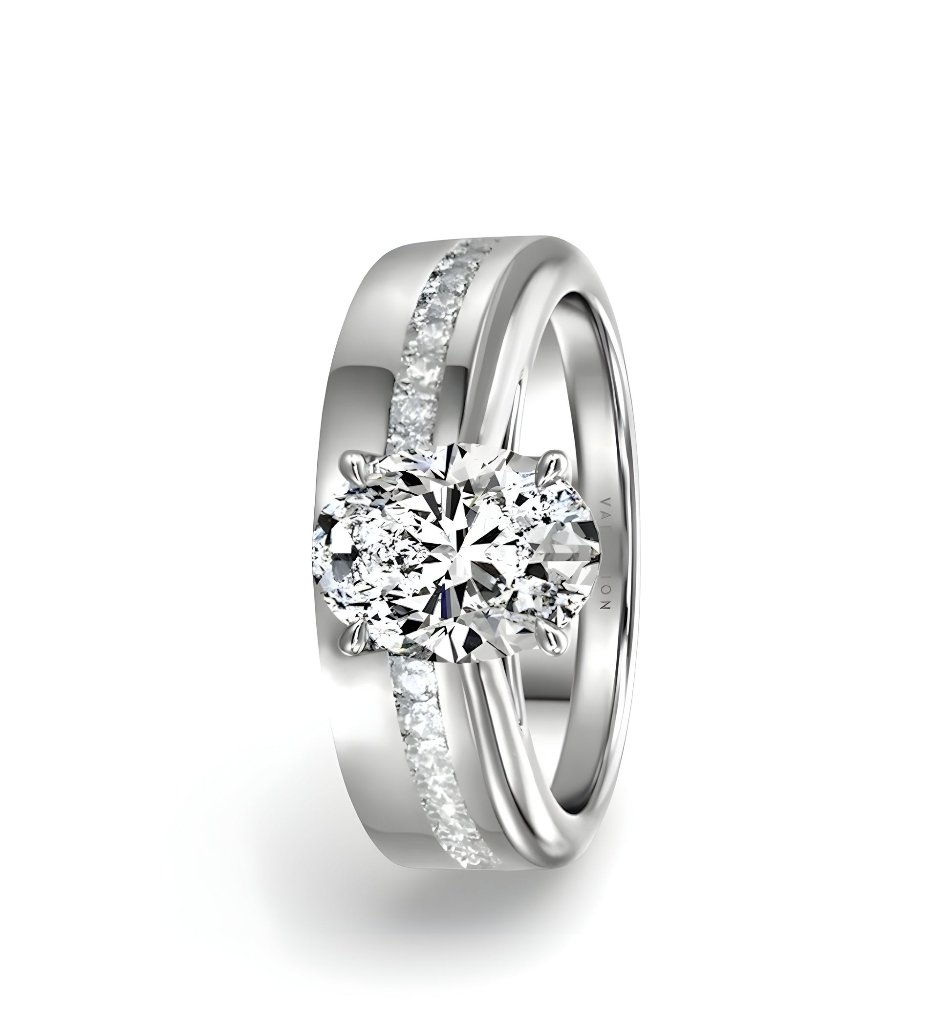3.0CT OVAL CUT W/ SILVER BAND & CHANNEL SET STONES - MG ESSENCE