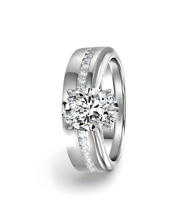 3.0CT OVAL CUT™️ with Silver Band & Channel Set Stones