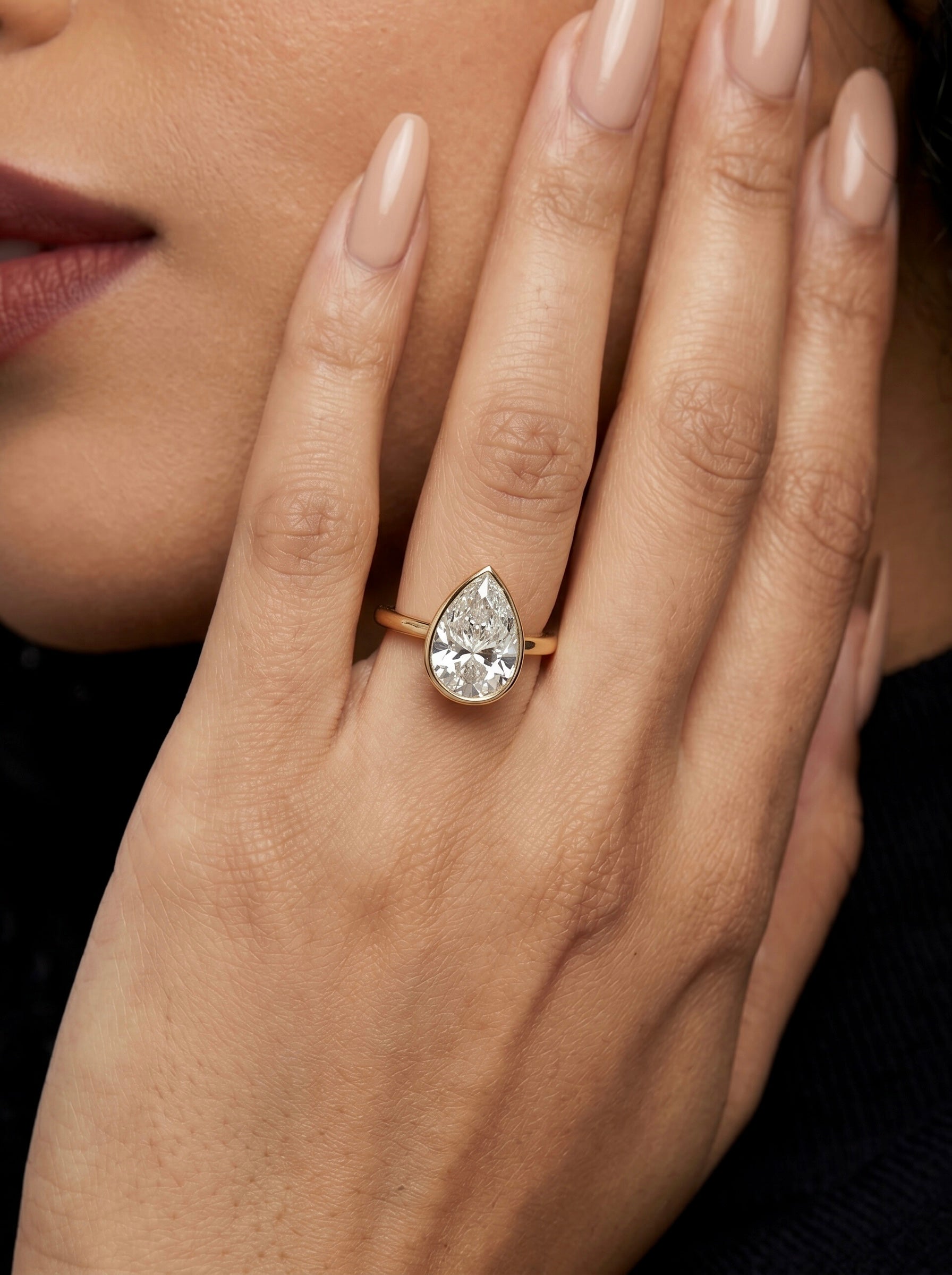 2.0ct Pear Cut Bezel Set Engagement Ring – 9K / 14K / 18K Yellow Gold