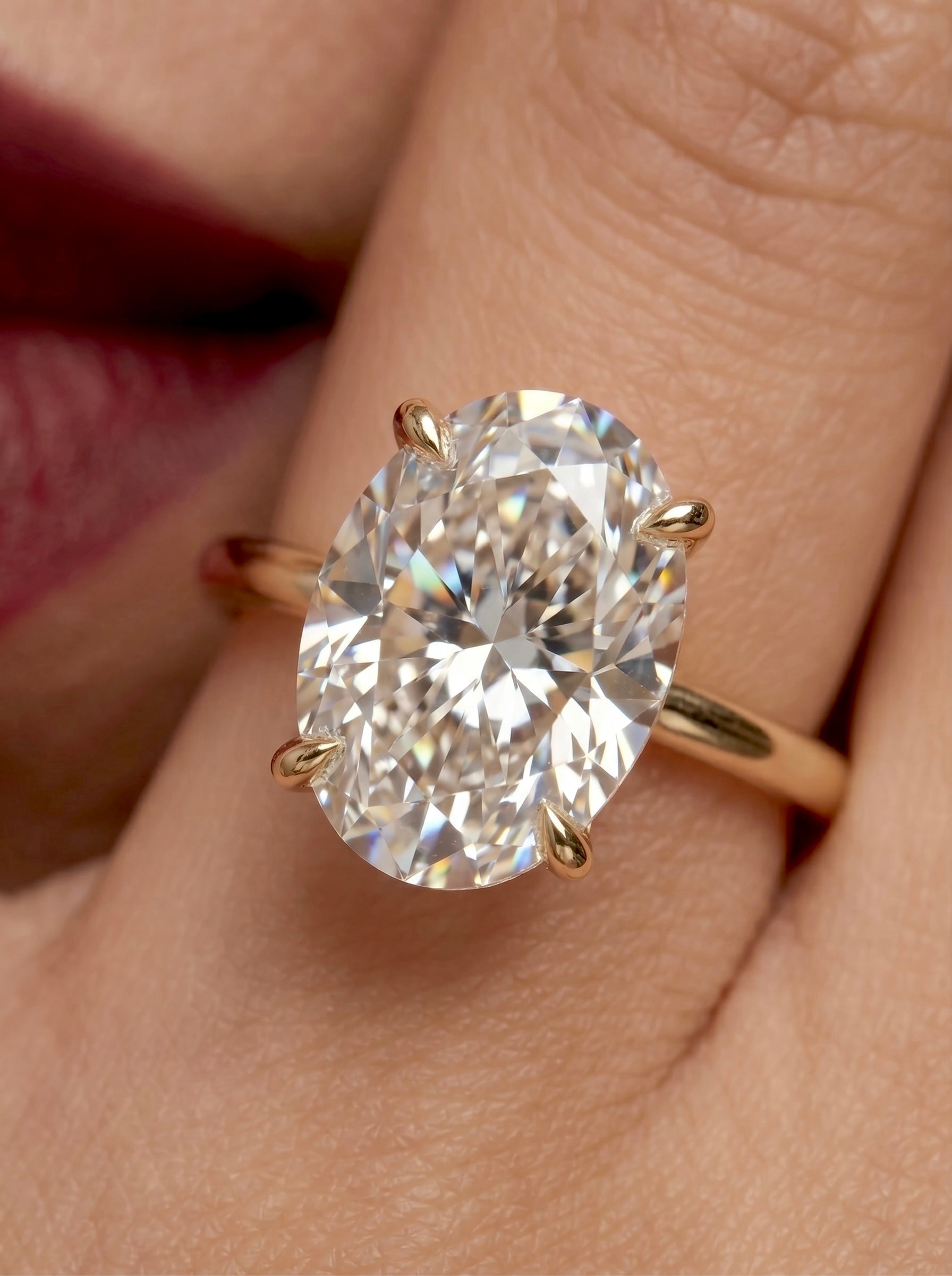 MG SOLARA™ 5.0ct Oval Cut Solitaire with Hidden Halo — 9K–18K Solid Gold