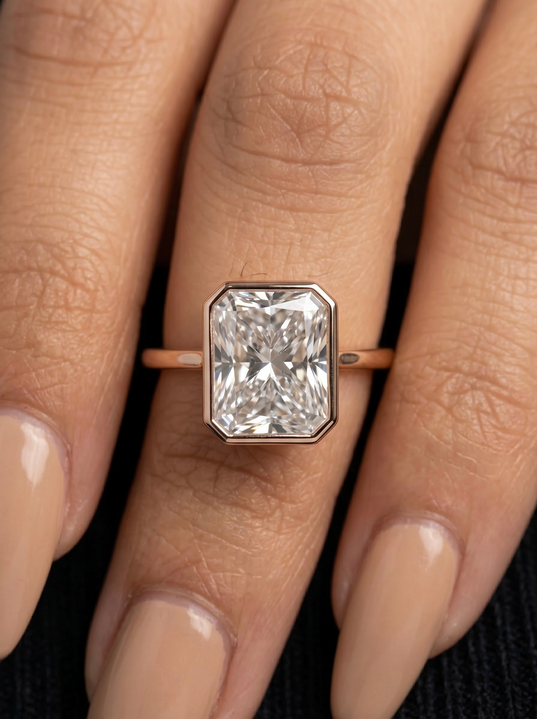 3.0ct Radiant Bezel Ring | Silver / 9-14K White Gold