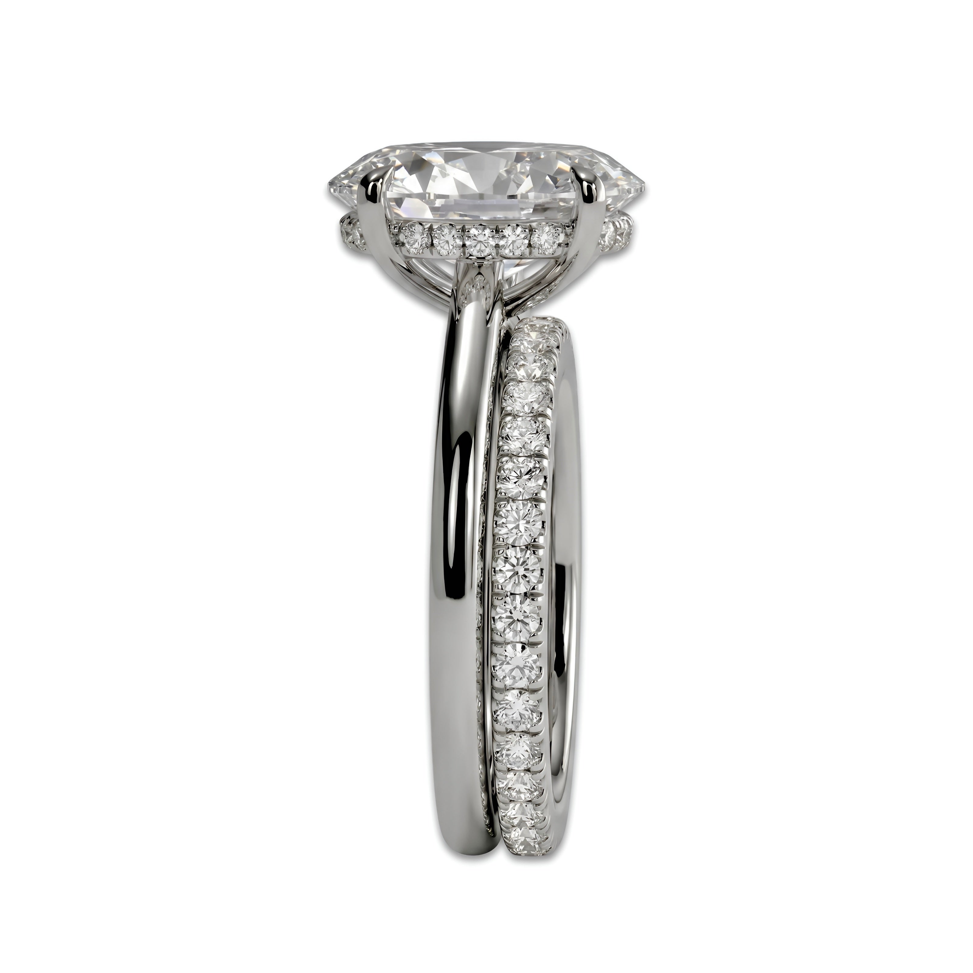 3.0CT Oval Cut Solitaire Ring Set with Hidden Halo & Pavé Band in Sterling Silver