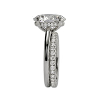 3.0CT Oval Cut Solitaire Ring Set with Hidden Halo & Pavé Band in Sterling Silver