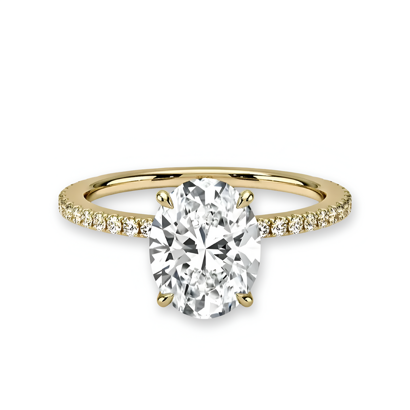MG LUNARE™ 3.0ct Oval Cut Ring with Pavé & Hidden Halo – 9ct / 14ct / 18ct Gold (Yellow, Rose & White)