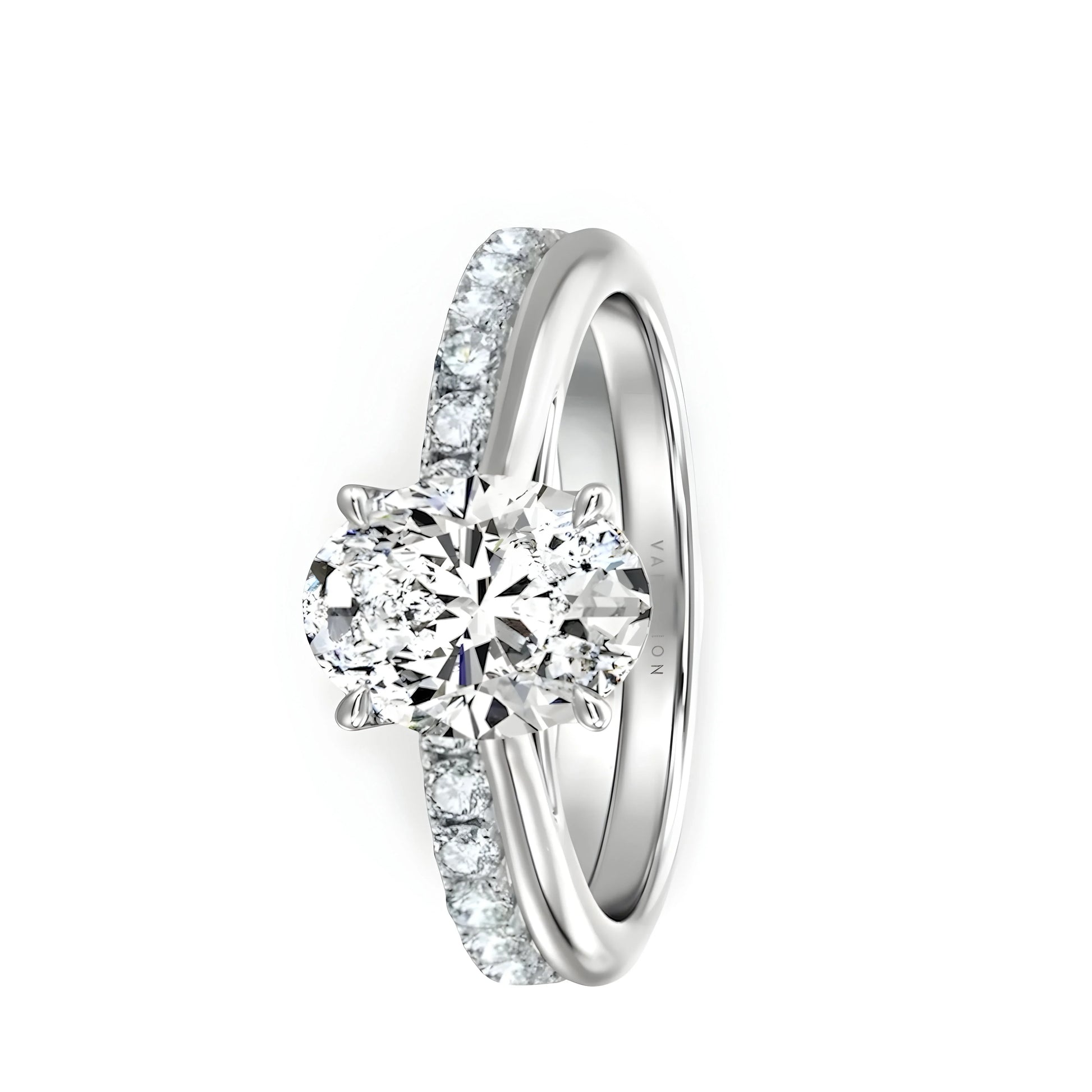 3.0CT OVAL CUT W/ SHARED PRONG PAVE BAND - MG ESSENCE