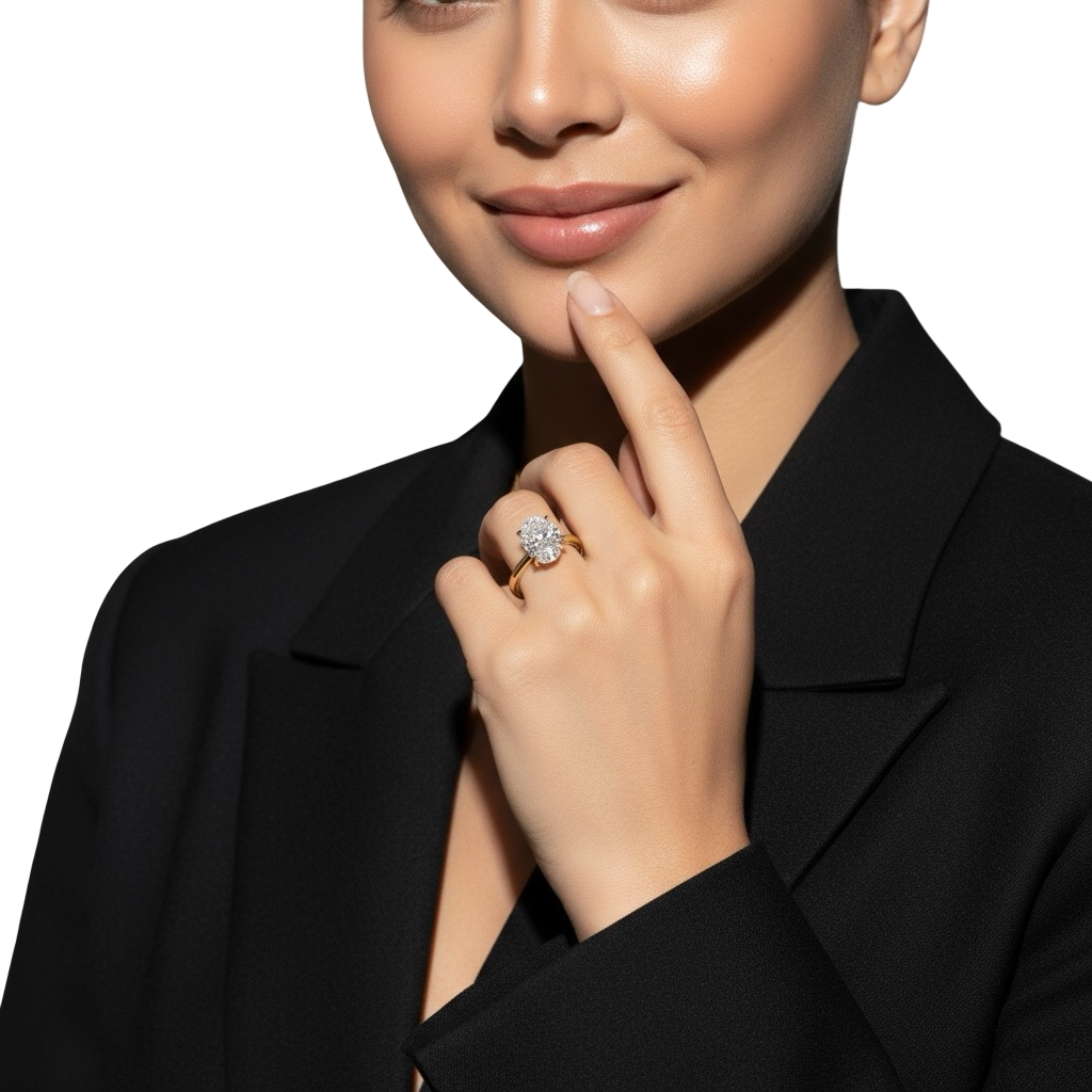 MG Celesté™️ 3.0ct Oval Hidden Halo Cathedral (9ct & 14ct Yellow Gold)