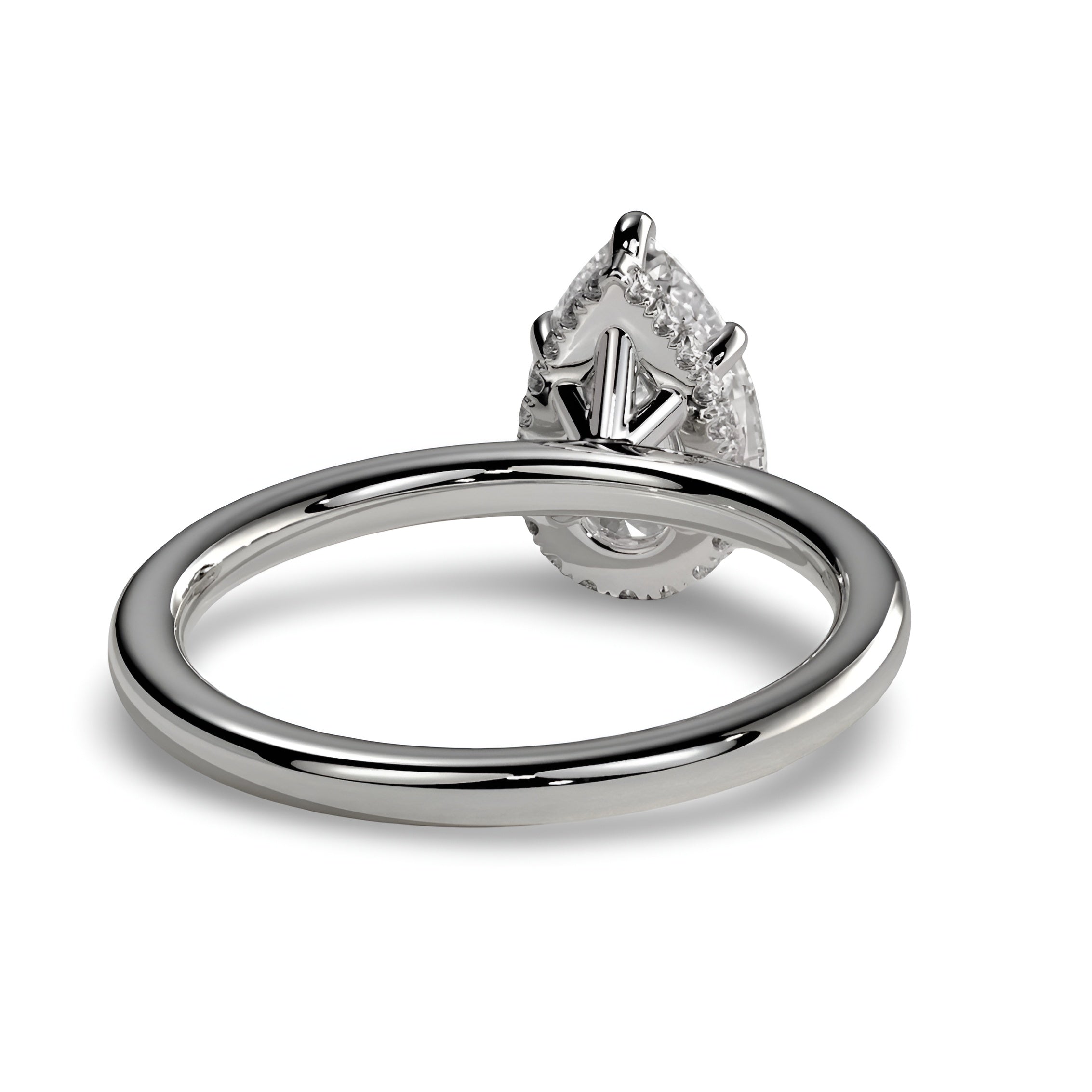 2.0ct Pear Cut Solitaire Ring with Hidden Halo – 5-Claw Setting | Sterling Silver & 9–14k White Gold