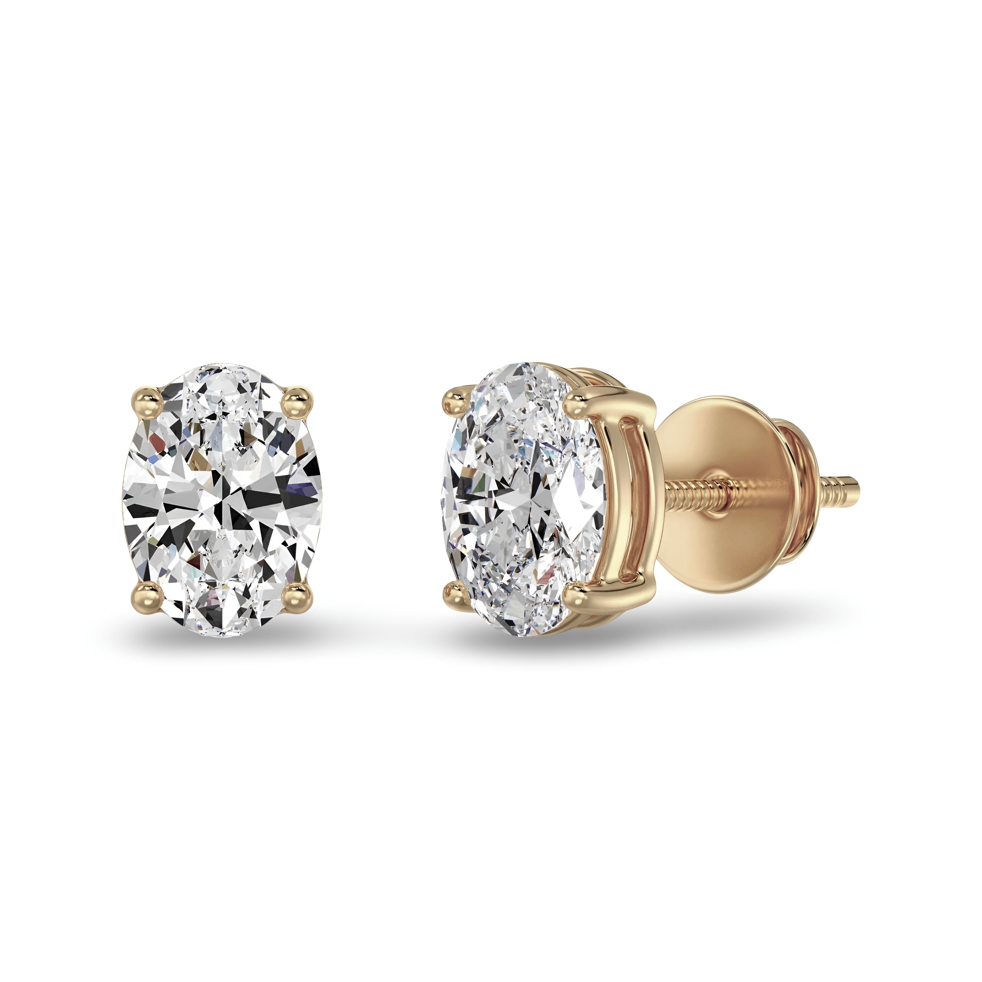 2.0ct Oval Brilliant Moissanite Studs – 9K Yellow Gold