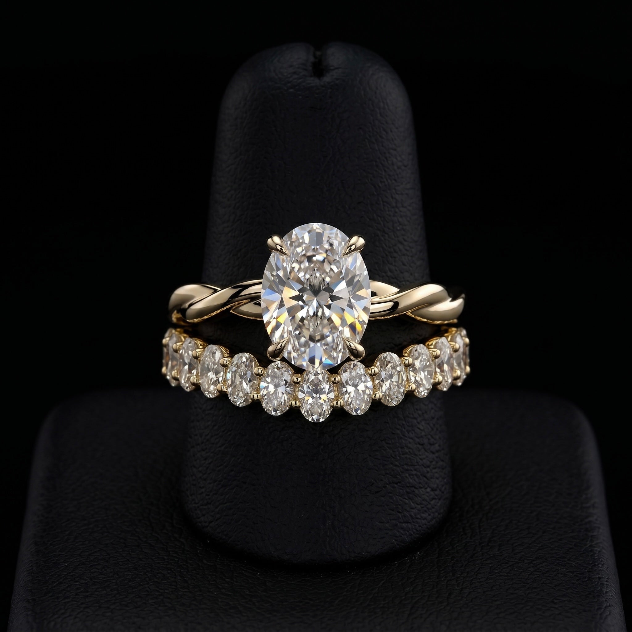 3.0ct Oval Cut Hidden Halo Twisted Shank Solitaire Ring – 9-18K Yellow Gold