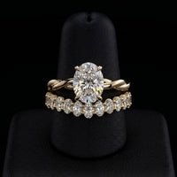 3.0ct Oval Cut Hidden Halo Twisted Shank Solitaire Ring – 9-18K Yellow Gold