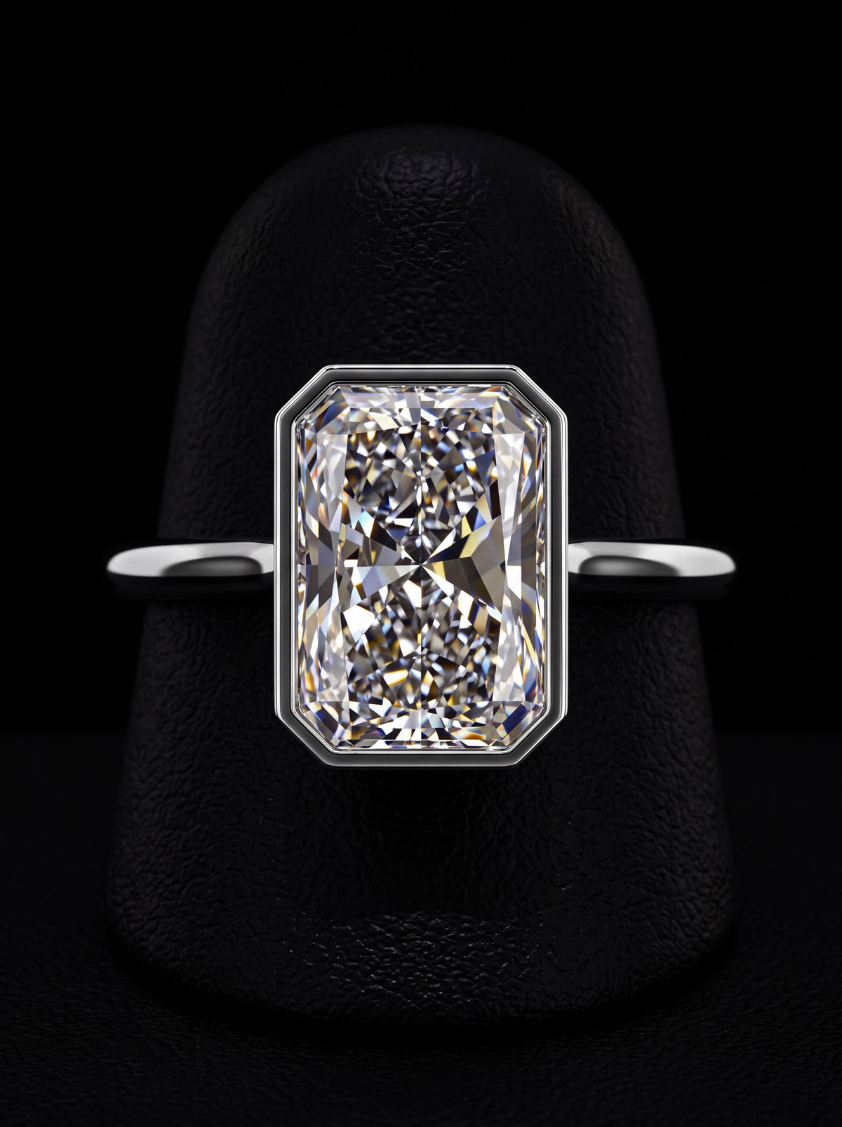 3.0ct Radiant Bezel Ring | Silver / 9-14K White Gold MG ESSENCE
