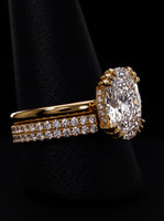 4.0CT Cushion-Cut Moissanite · Hidden Halo Solitaire · Triple-Claw Prongs · Double-Row Pavé Band · Yellow Gold