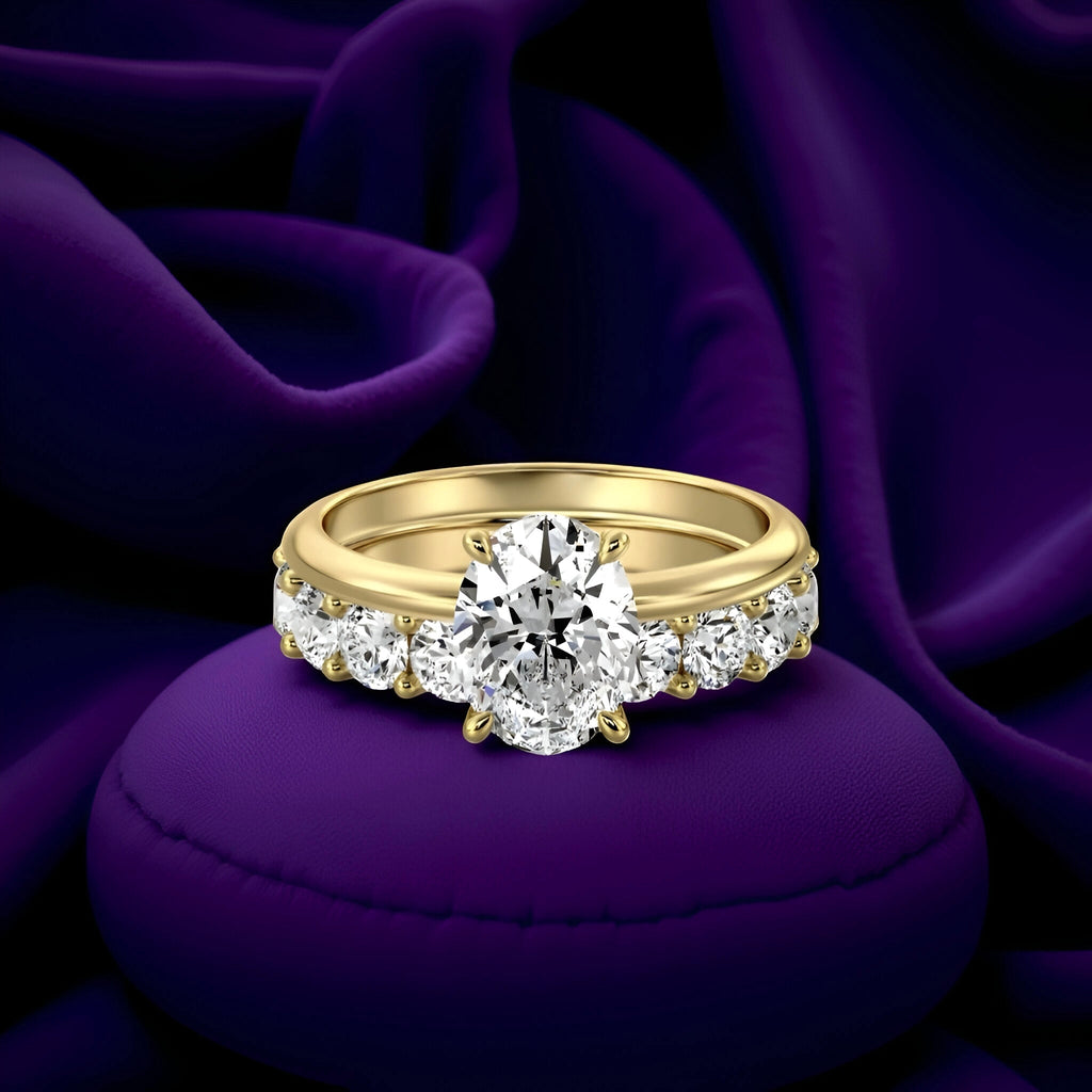 3.0CT GOLD OVAL W/ HALF ETERNITY GOLD BAND - MG ESSENCE
