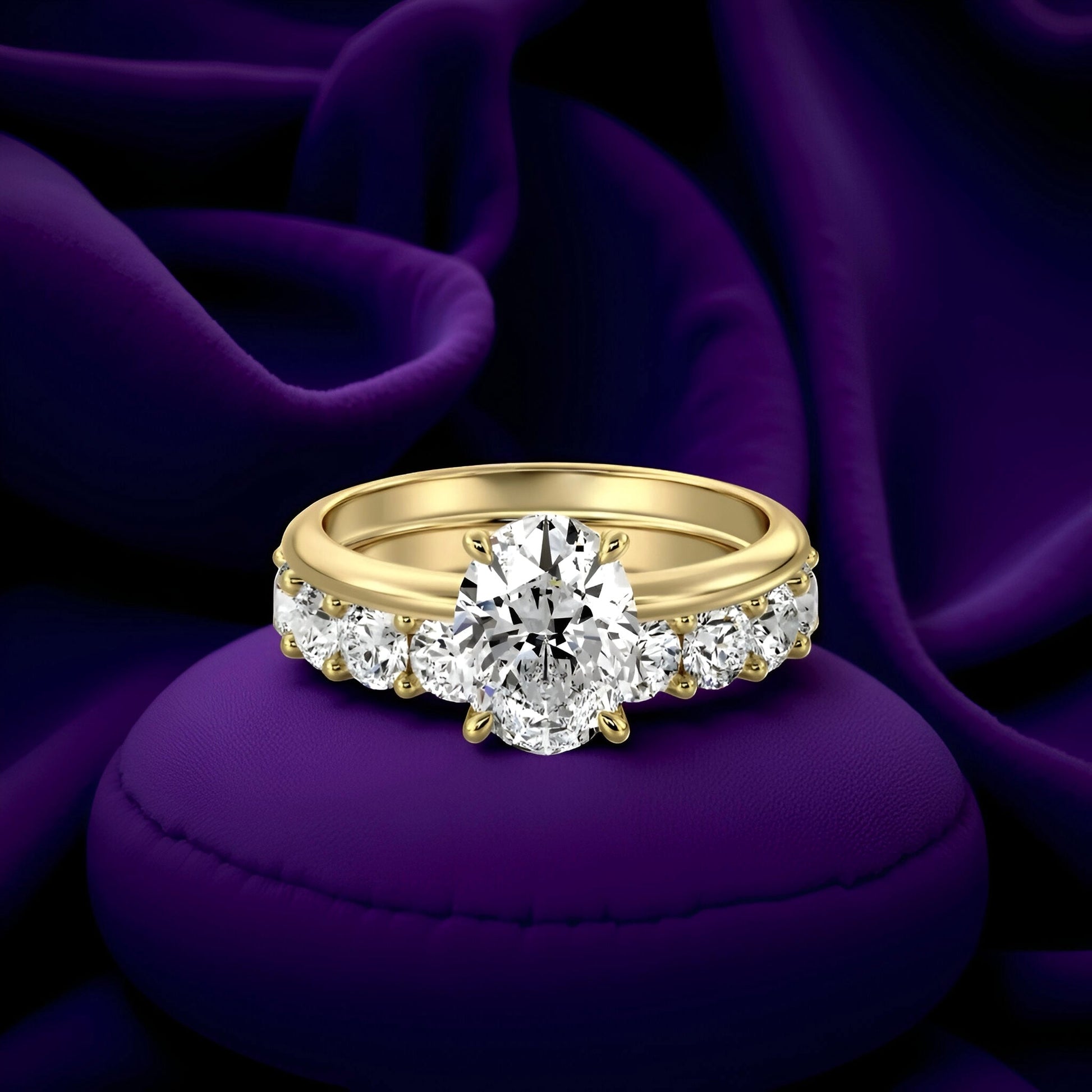 3.0CT GOLD OVAL W/ HALF ETERNITY GOLD BAND - MG ESSENCE
