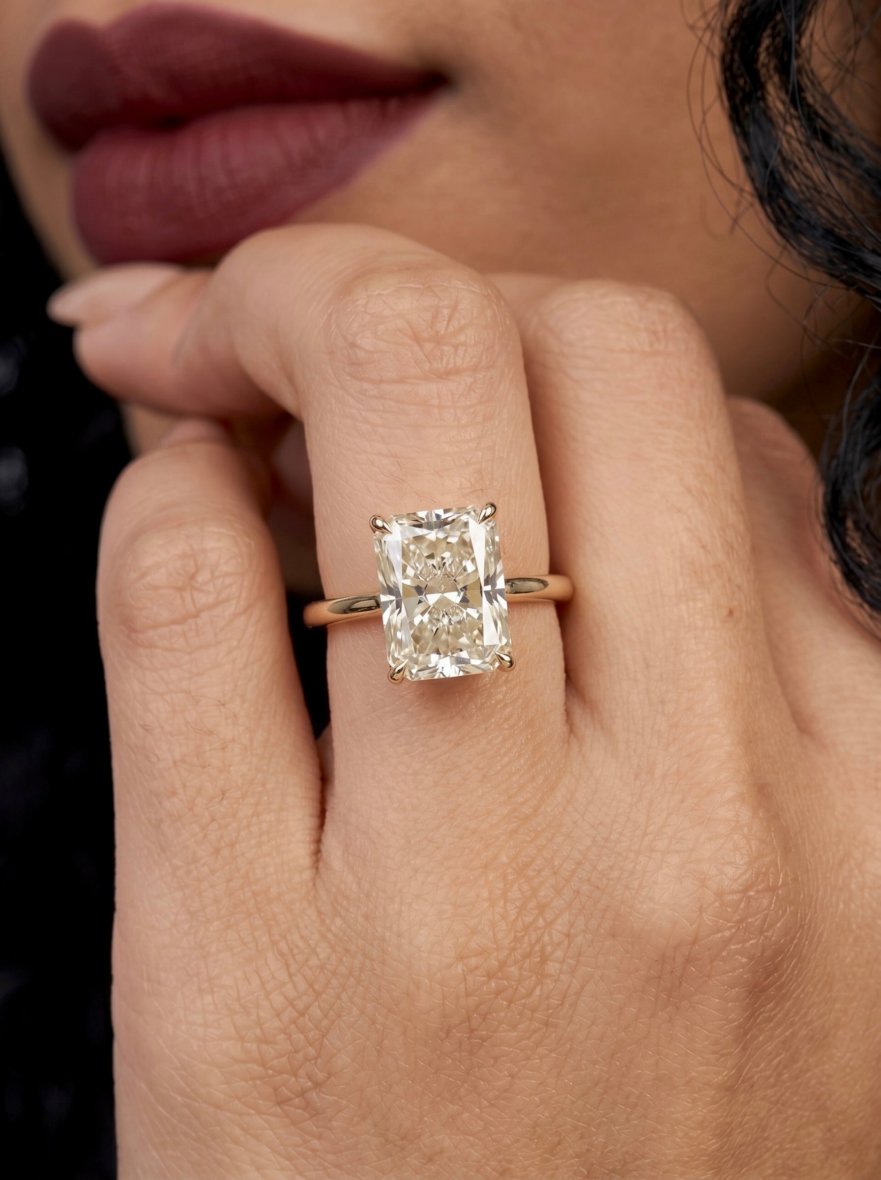 3.0ct Radiant Cut Low-Set Hidden Halo Solitaire Ring - 9K-18K Yellow Gold
