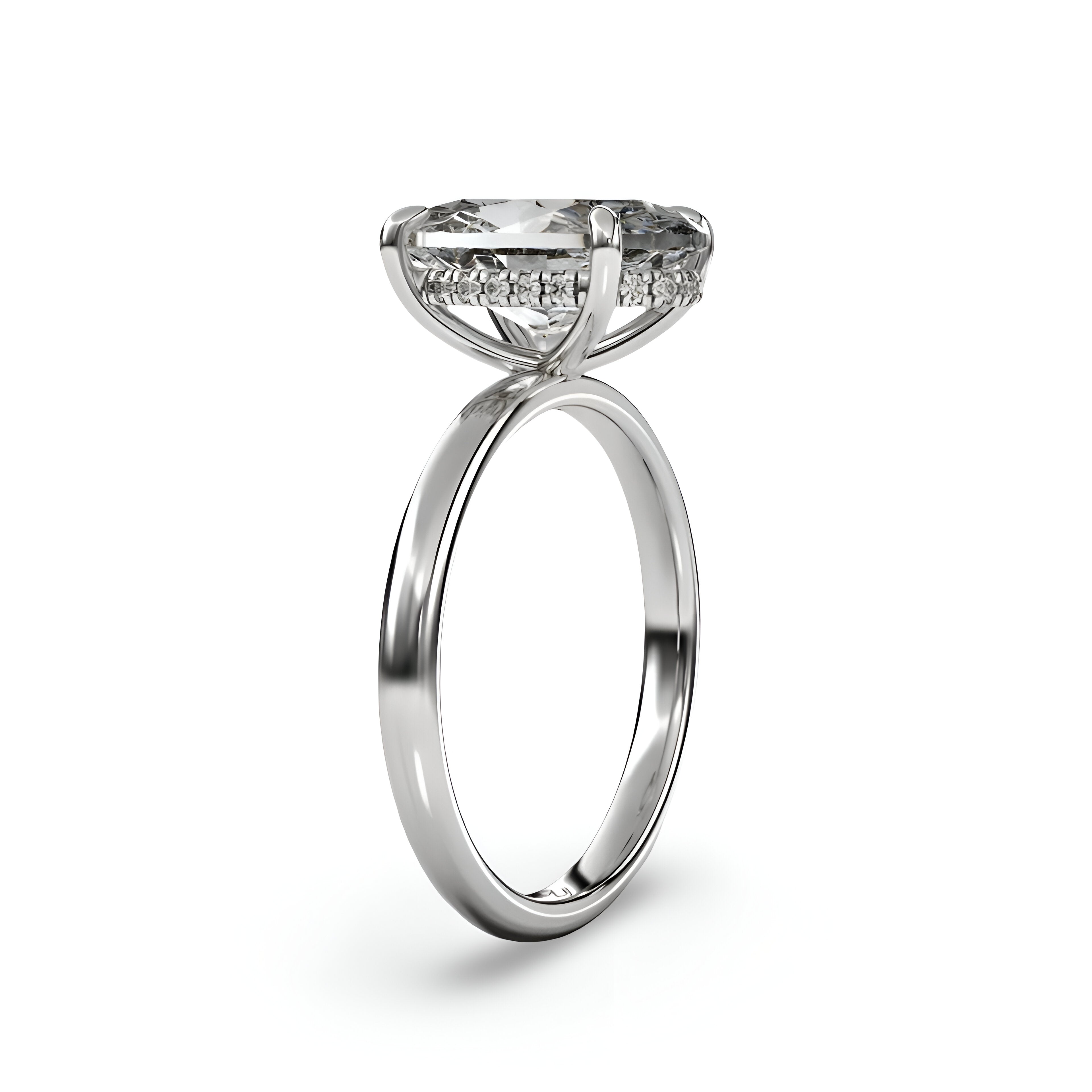 MG SOLARA™ 5.0ct Oval Cut Solitaire with Hidden Halo — Sterling Silver & White Gold